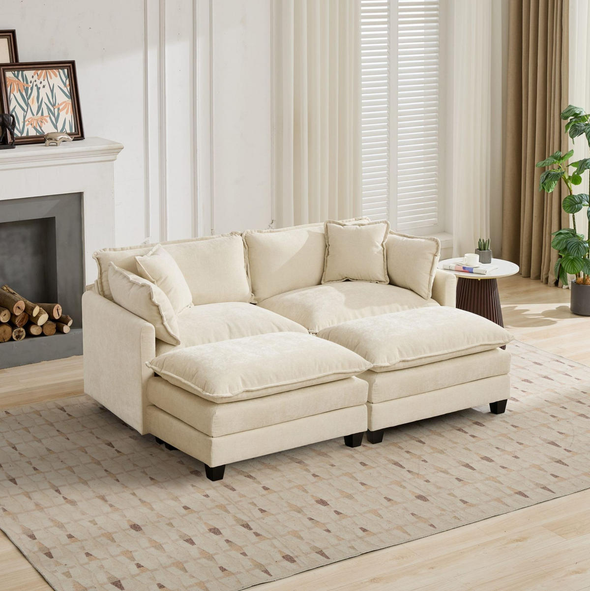 SOFA modular Chenille Beige 2er-Paket - Beige, Holz (75/84/195cm) - Meubliv