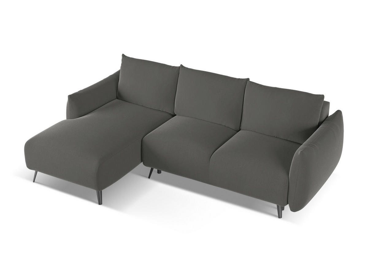 ECKSOFA mit Schlaffunktion Samt Stoff Grau - Dunkelgrau/Schwarz, Textil/Metall (162/242cm) - Makamii