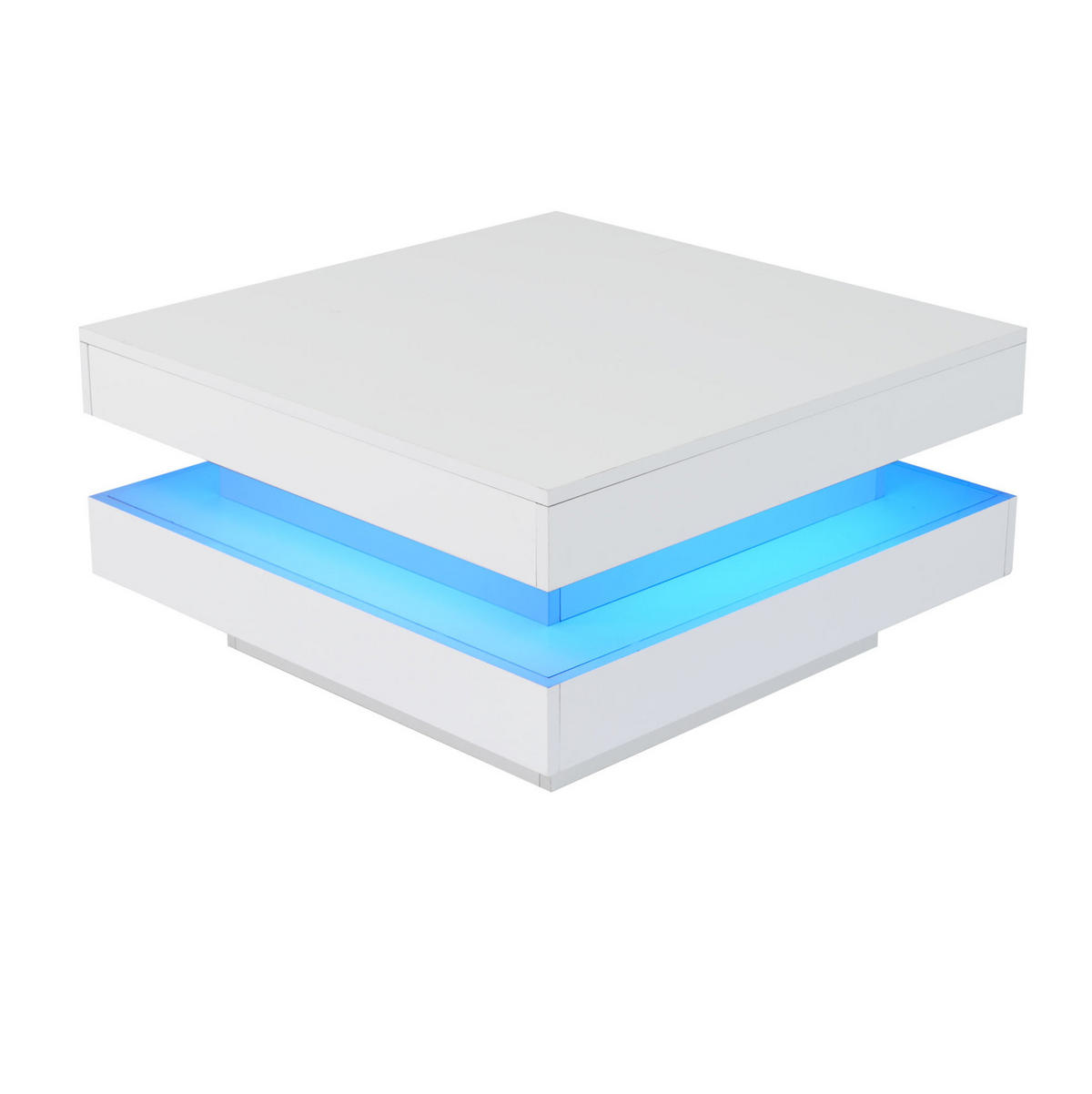 KONFERENČNÍ stolek 70/70/36 cm bílý z dřevotřísky s LED osvětlením Bluetooth - bílá, kompozitní dřevo (70/70/36cm) - OKWISH