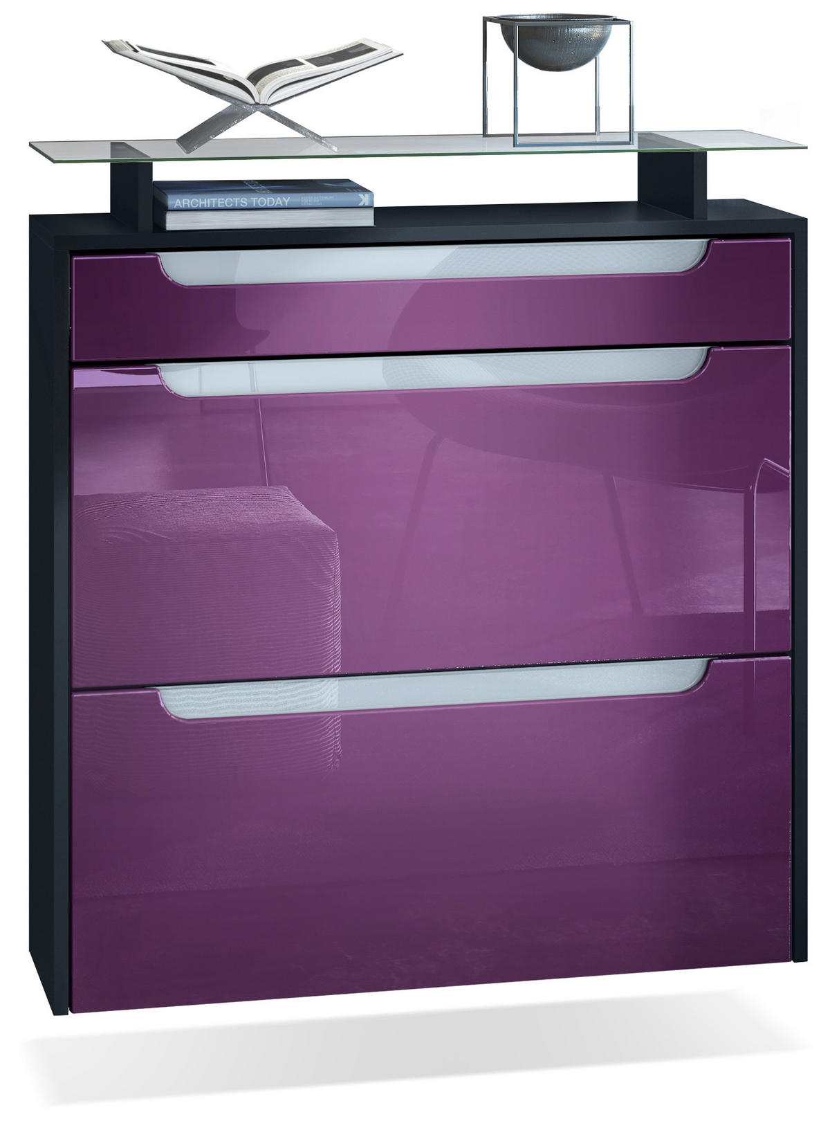 SCHUHSCHRANK Annie Brombeer Hochglanz / Weiß Hochglanz - Weiß Hochglanz/Brombeere, Holzwerkstoff (89/96/23cm) - Vladon