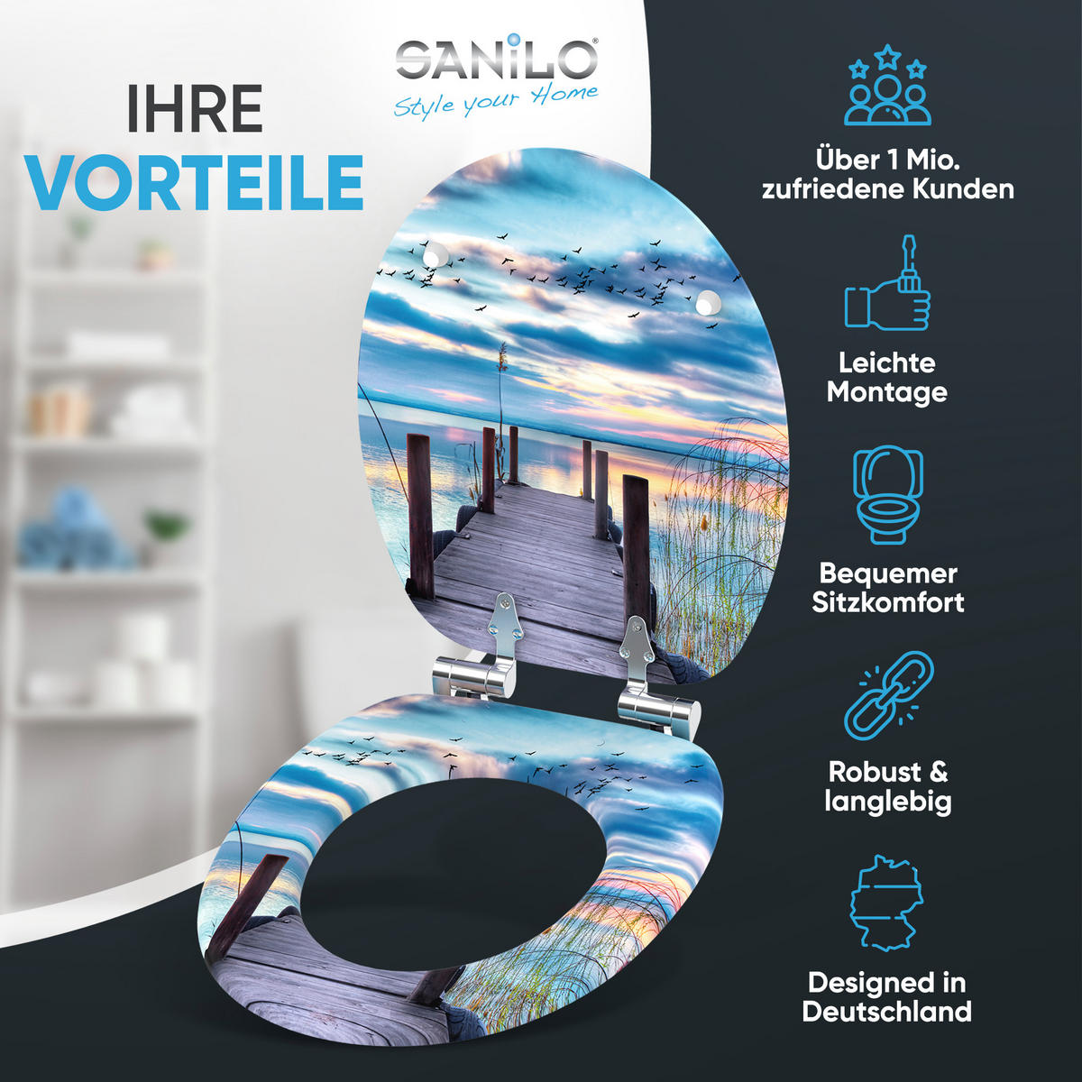 WC-SITZ mit Absenkautomatik Sunset - Blau, Holzwerkstoff (38/6/47cm) - Sanilo