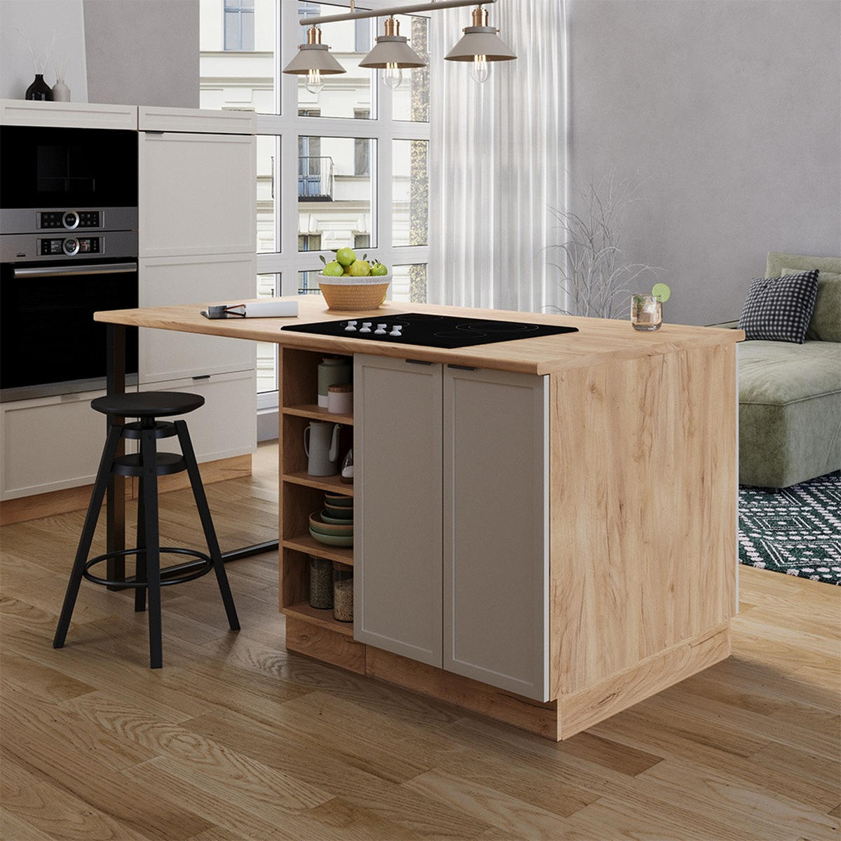 KÖKSÖ Fame-Line Gråbeige 90 cm utan bänkskiva - Honungsek/Grå, Träbaserade material (90/82/60cm) - Vicco