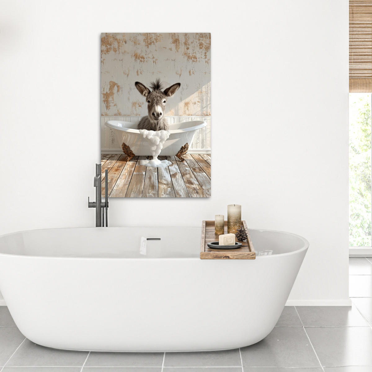 LEINWANDBILD Esel - Tiere - Badewanne - Schaumstoff 60x90 cm - Weiß, Textil (60/90cm) - MuchoWow