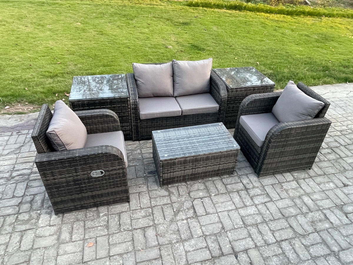 GARTENLOUNGE-SET Polyrattan Dunkelgrau 4-Sitzer - Dunkelgrau, Metall - Fimous