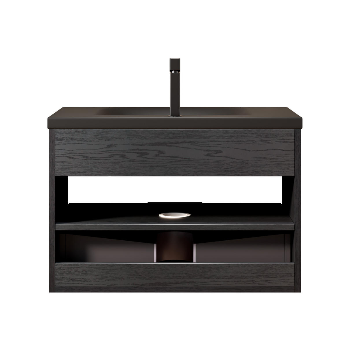 WASCHTISCHKOMBI 75 cm mit Unterbauwaschbecken und Schublade in Schwarz/Eiche - Schwarz, Keramik (74.5/51.5/46.5cm) - BEAOK