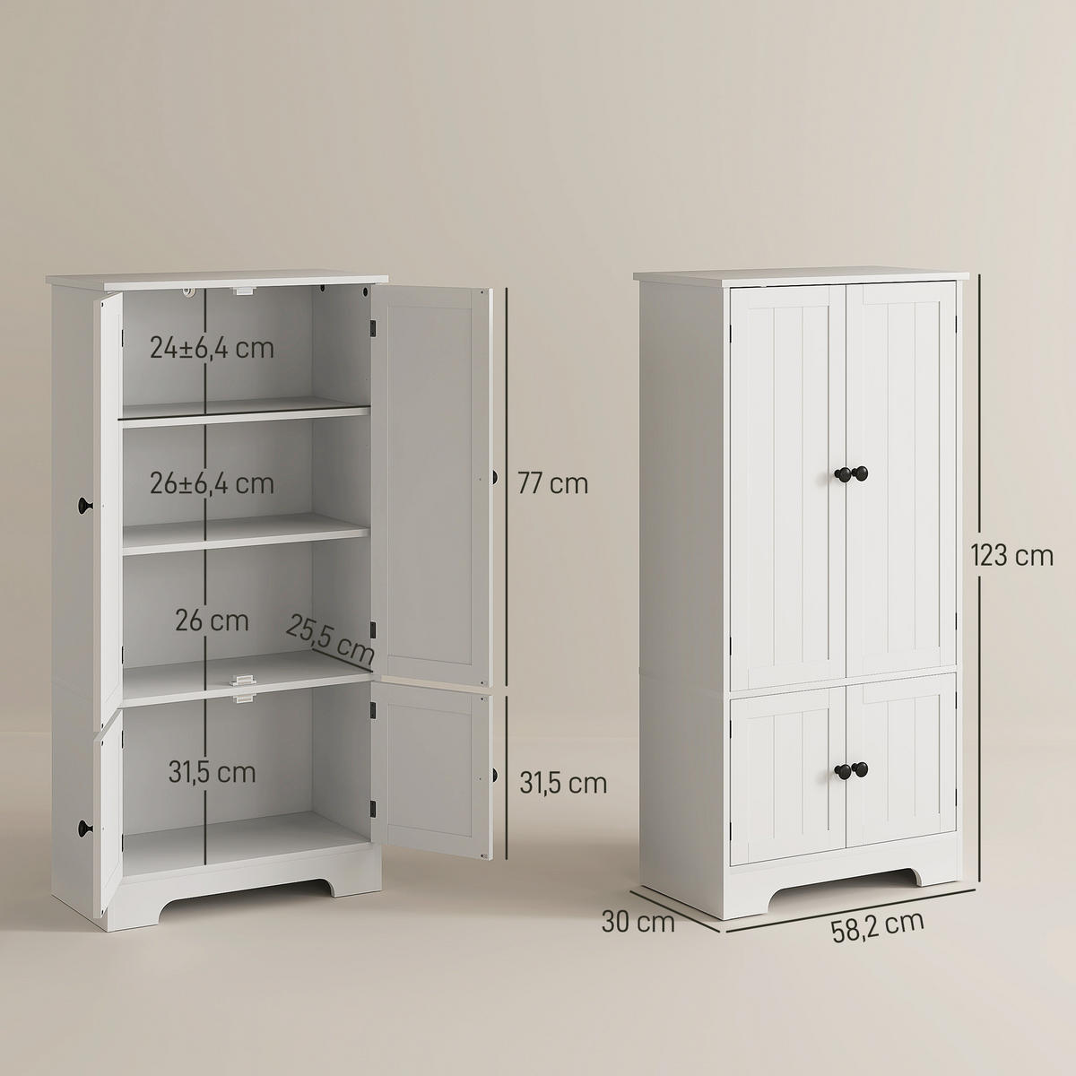 HIGHBOARD DE-11164 2 Schränke & verstellbarem Boden Weiß - Weiß, Holzwerkstoff (30/123/58.2cm) - ComfortXL