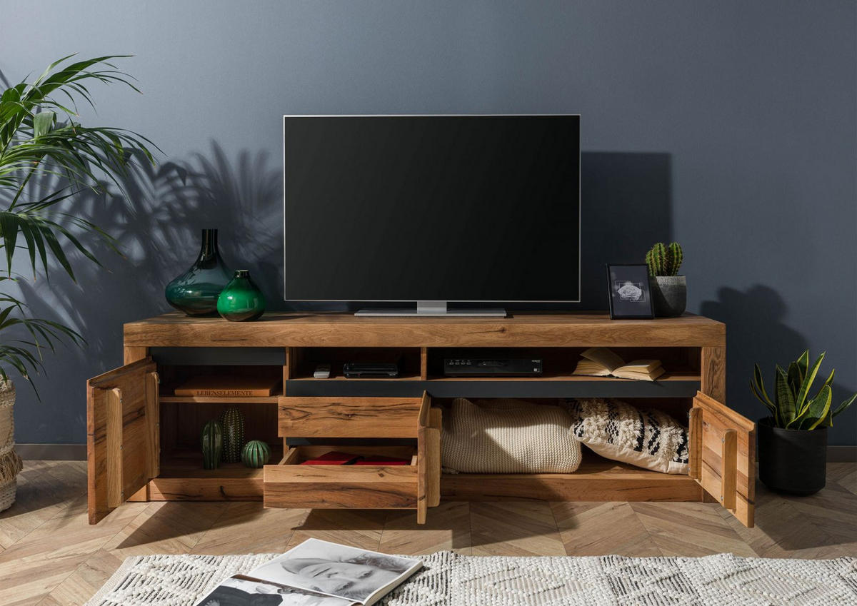 TV-BOARD Wild-/ Zerreiche 185x45x55 Eiche natur geölt MONTREUX #130 - Naturfarben, Holz (185/55/45cm) - Massivmoebel24
