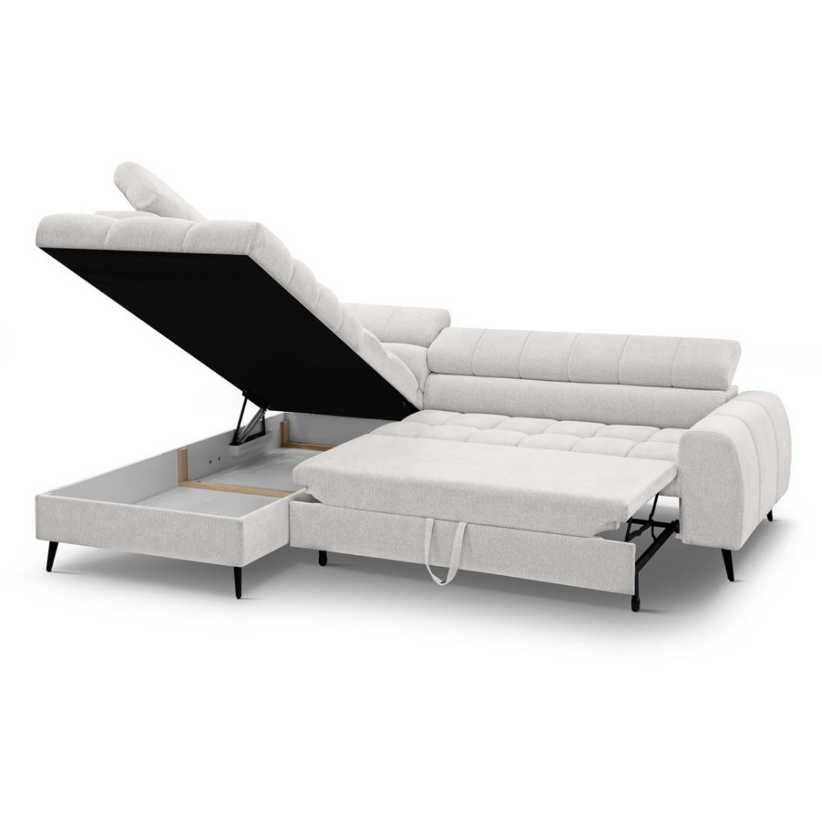 ECKSCHLAFSOFA Vinni Beige, Chenille-Stoff, links - Beige, Textil (265/205cm) - Beautysofa