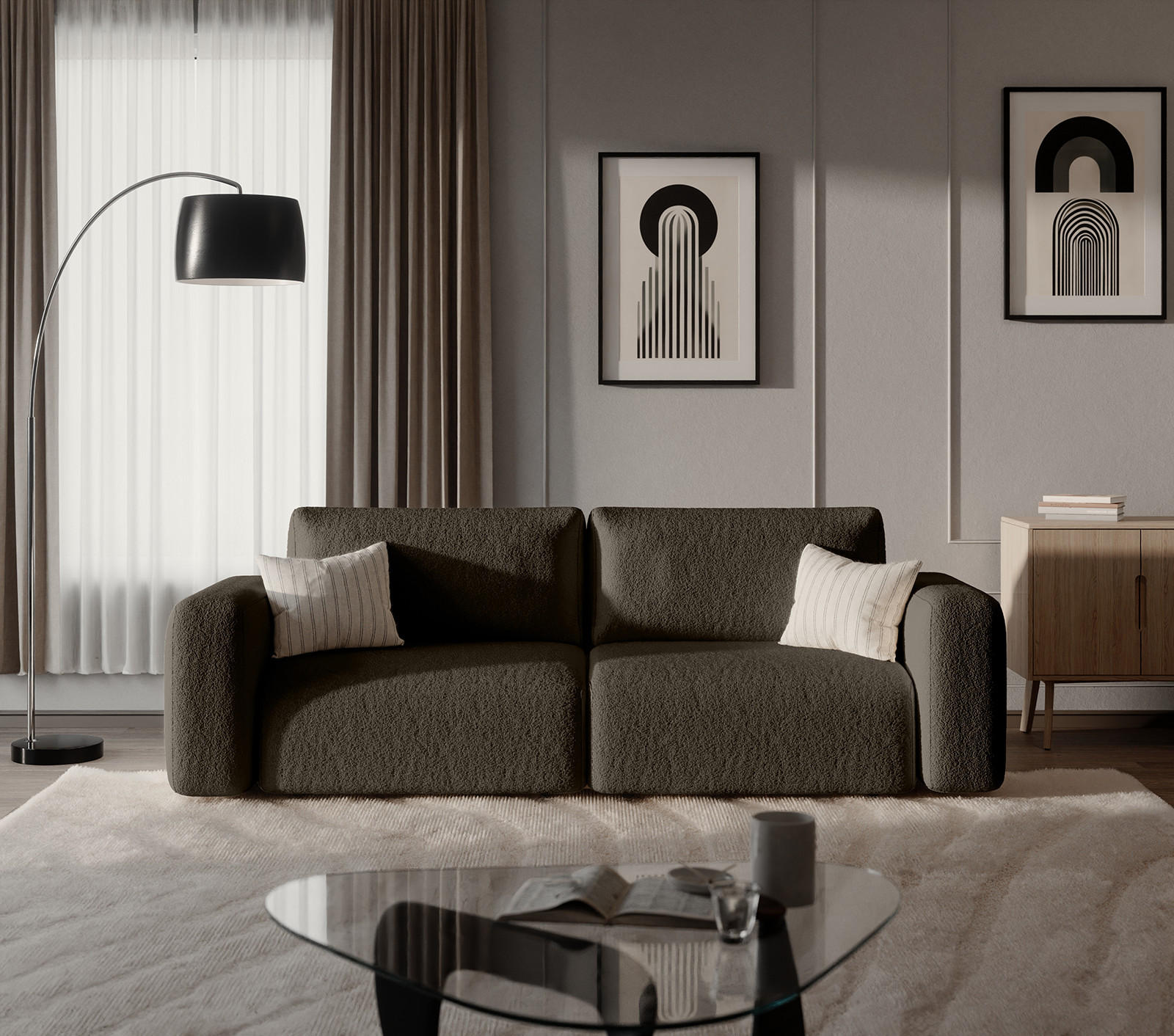 Thumbnail - Fedve Sofa, Dunkelbraun, Textil, 255x85x105 cm, Wohnzimmer, Sofas & Couches, Schlafsofas