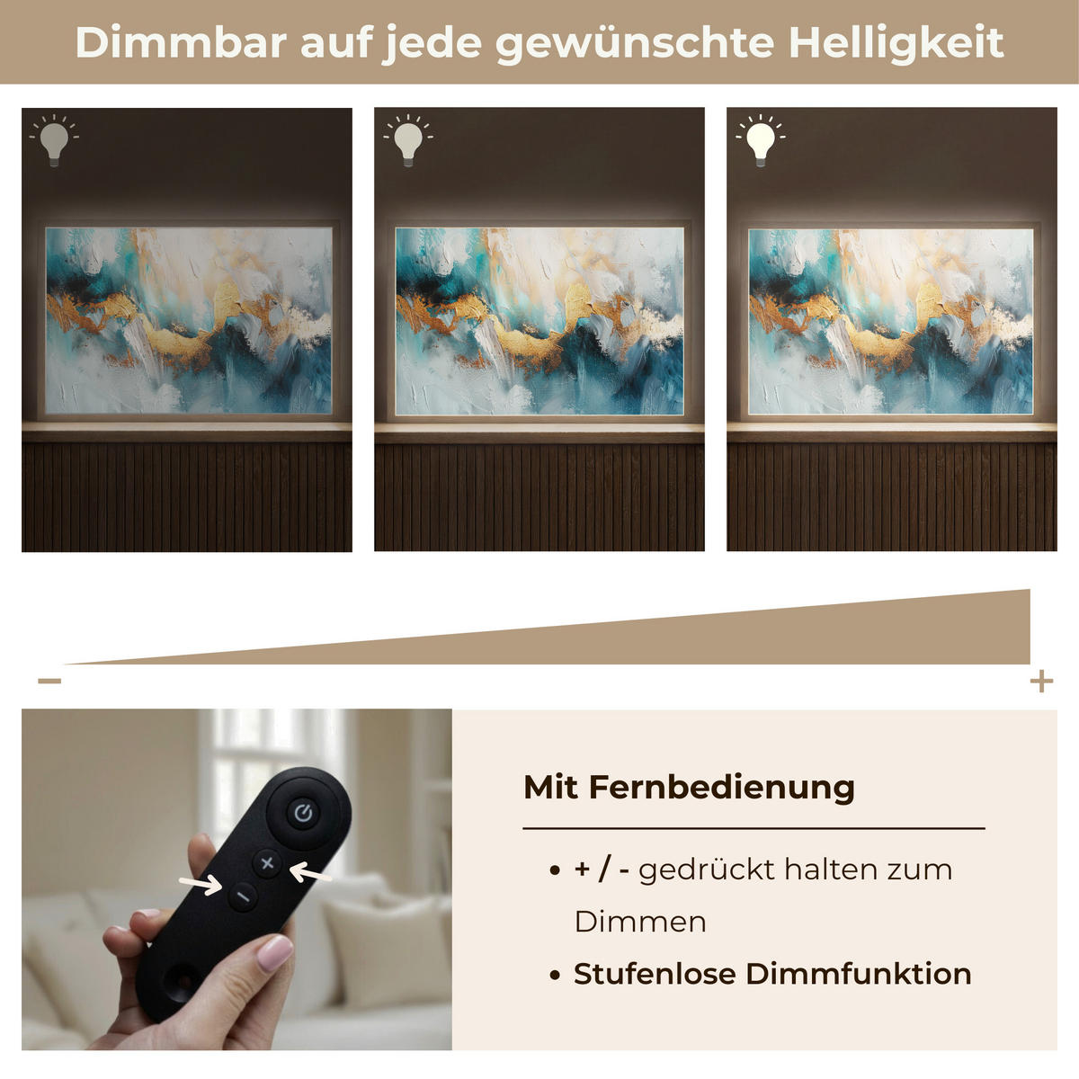 NÁSTĚNNÁ LAMPA S AKUMULÁTOREM Abstraktní - umění - zlatá - modrá 60x40 cm - tyrkysová, kompozitní dřevo (60/40/8cm) - OnlyWow
