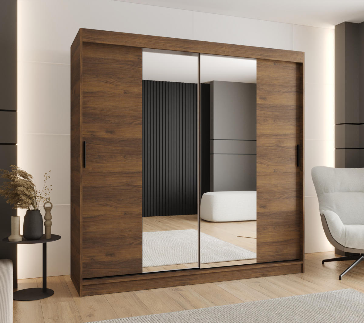 ŠATNÍ skříň s posuvnými dveřmi 200/200/62 2dveřová - černá/hnědá, dřevo/plast (200/200/62cm)