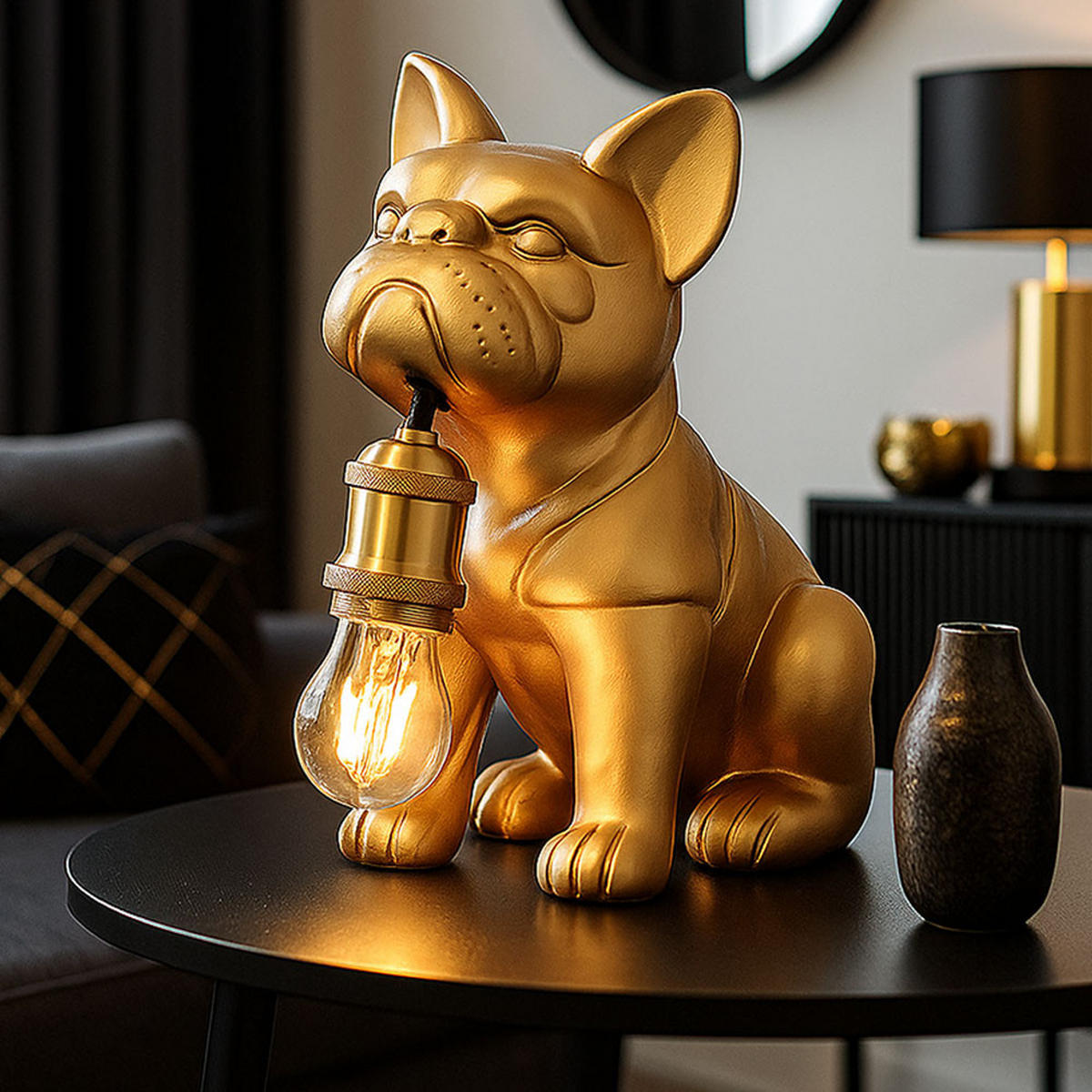 TISCHLEUCHTE Keramik Metall Gold Hundedesign - Goldfarben, Metall (19.5/12.5/24cm) - Globo Lighting