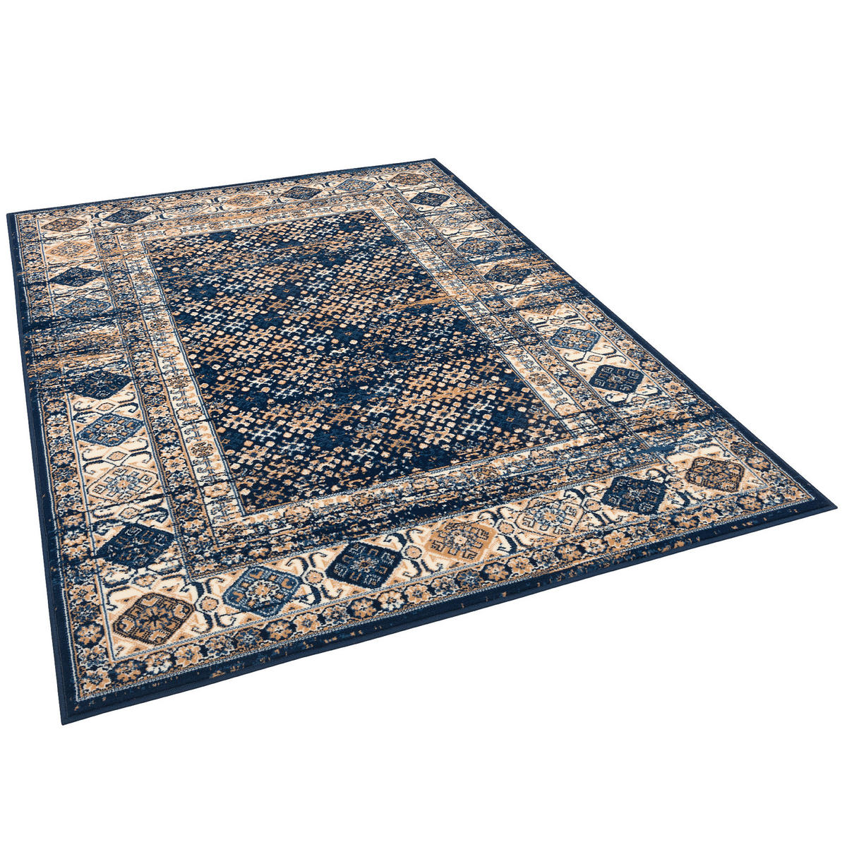 DESIGNER TEPPICH POP-VINTAGE ORIENT BORDÜRE - Blau, Textil (140/200cm) - Pergamon