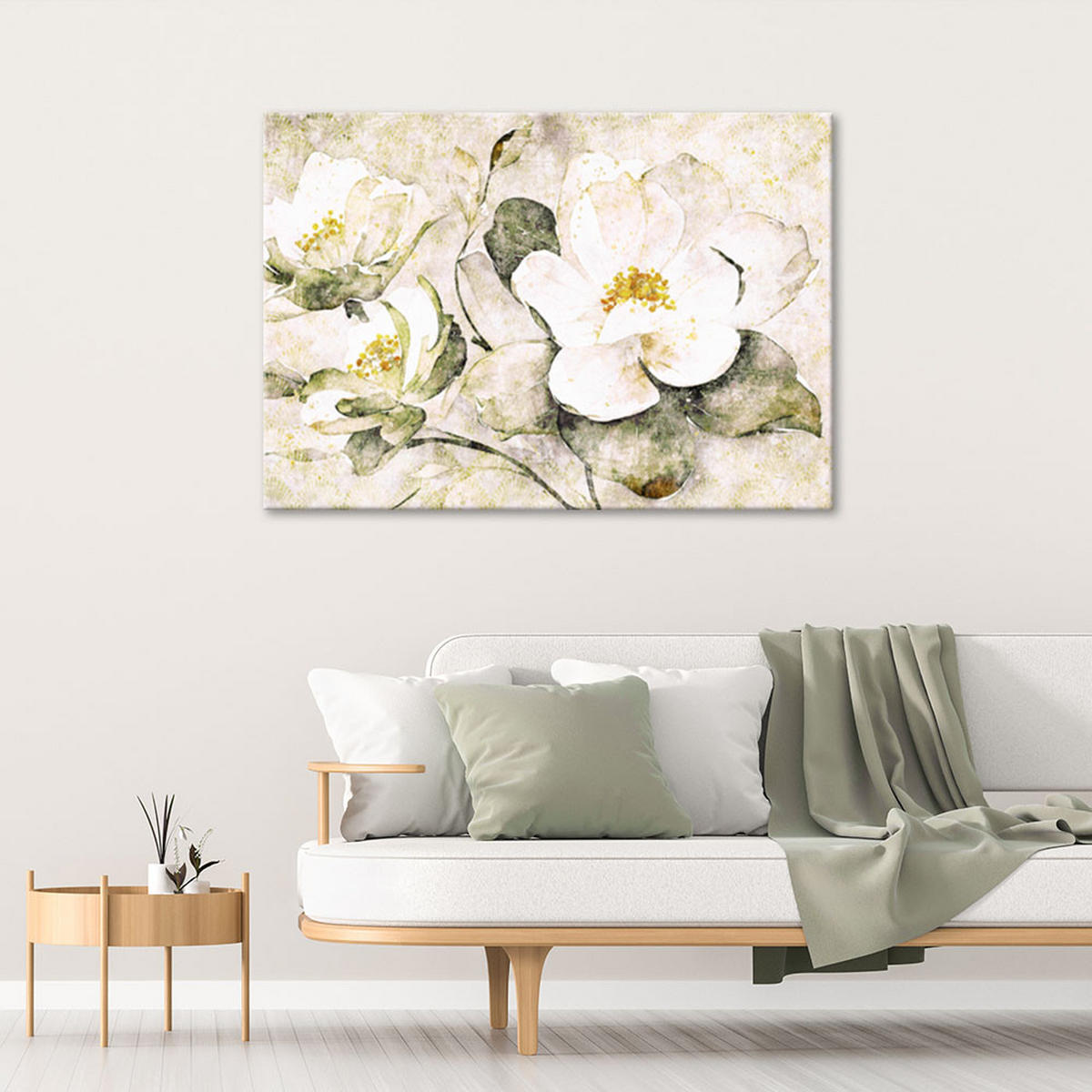 WANDBILD weiße blumen natur - Weiß, Textil (60/40cm) - Feeby