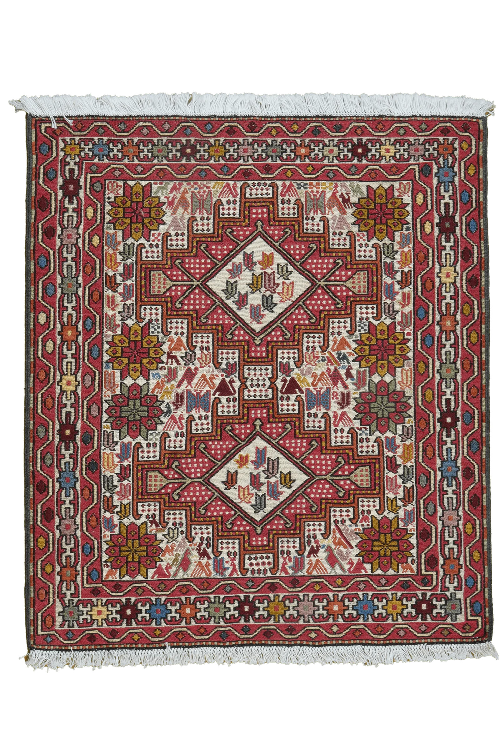 HANDWEBTEPPICH Sumak Shahsavan Beige 92/80 cm Baumwolle - Beige, Textil (80/92cm) - Looma