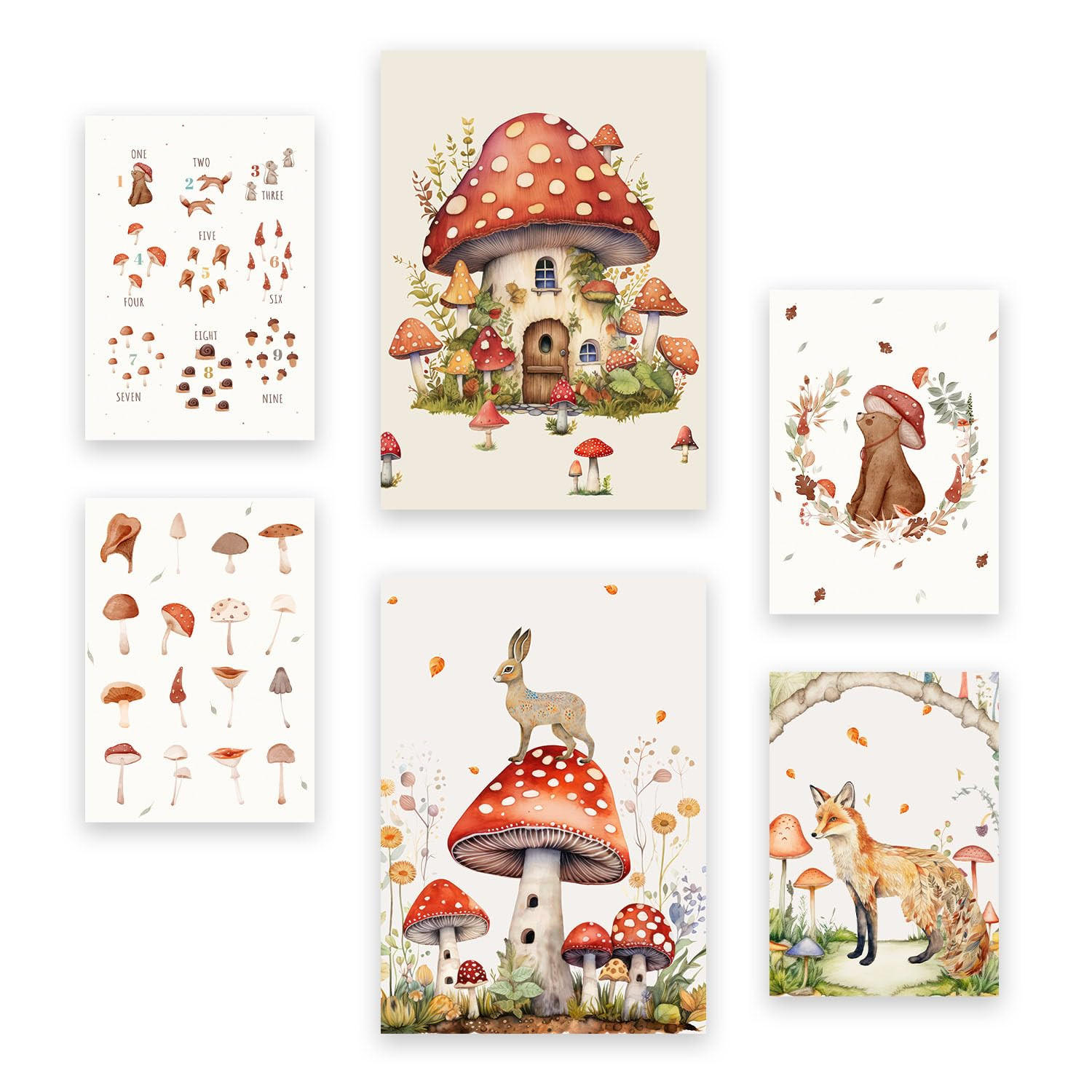 POSTER Set Mit 6 Pilzfantasie A3 & A4 Rahmenlos - Klar, Papier (29/3cm) - Nacnic