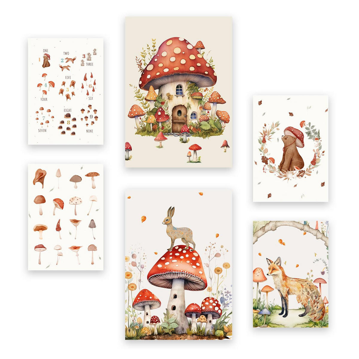 POSTER Set Mit 6 Pilzfantasie A3 & A4 Rahmenlos - Klar, Papier (29/3cm) - Nacnic