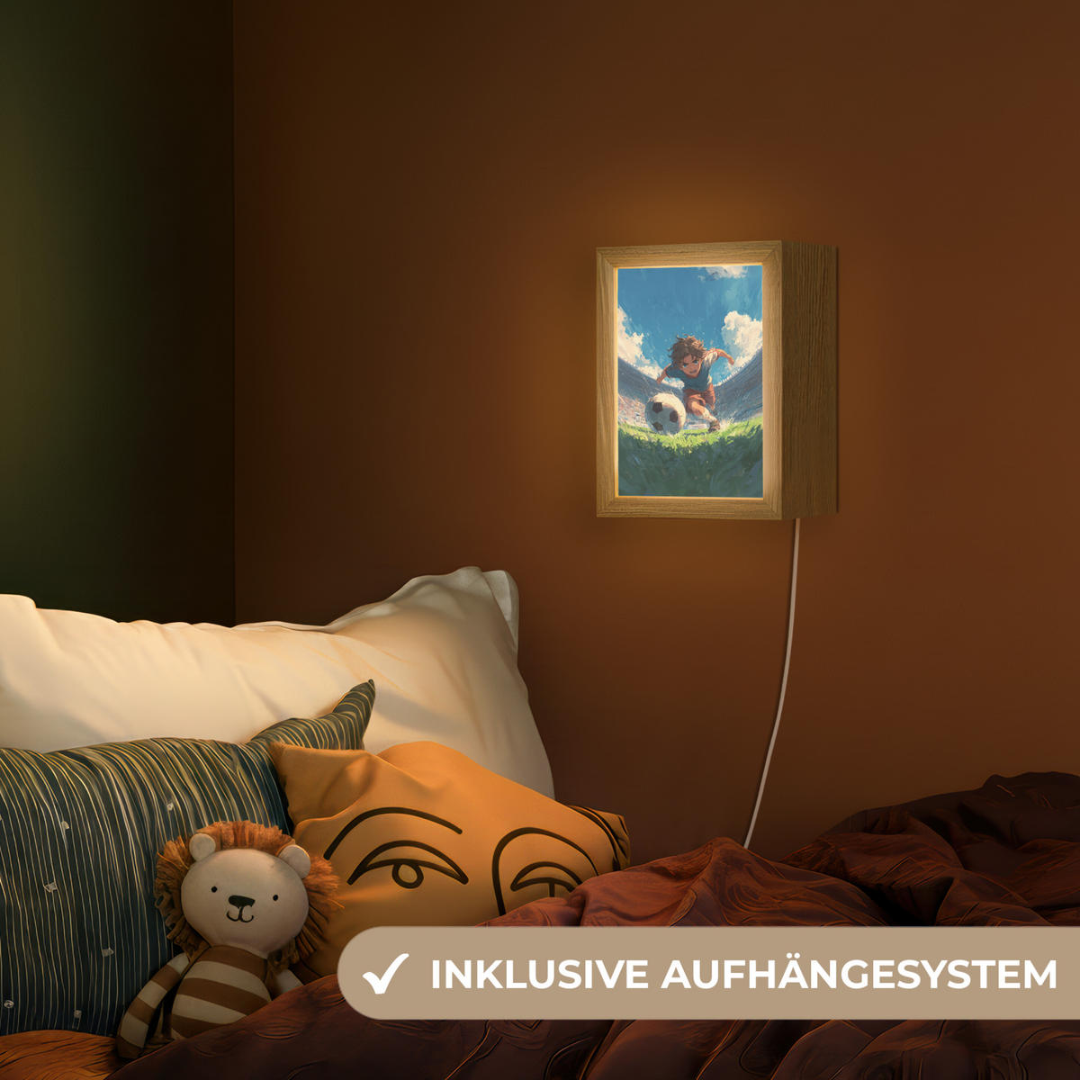 NACHTTISCHLAMPE Stadion - Fußballer - Ball 15x20 cm - Blau, Holzwerkstoff (8/15/20cm)