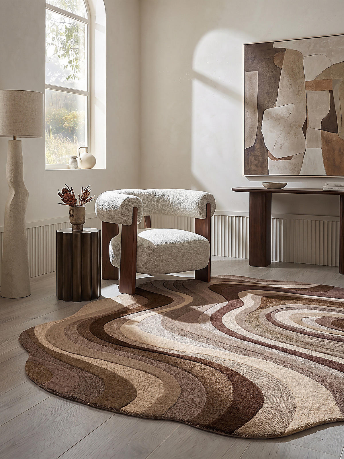 TEPPICH aus Wolle, handgetuftet, EFFRA, in Natur, Wellen-Swirl, 140 x 200 cm - Beige, Textil (140/200cm) - KADIMA DESIGN