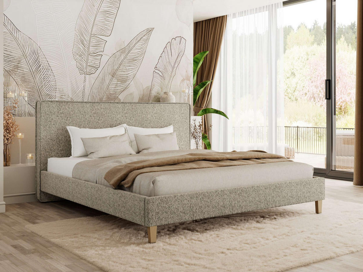 ČALÚNENÁ POSTEĽ LUMARO CLASSIC 140/200 - Taupe Štruktúrovaná látka - Matrac Foam - taupe/jadrový buk, drevo/textil (140/200cm) - MKS