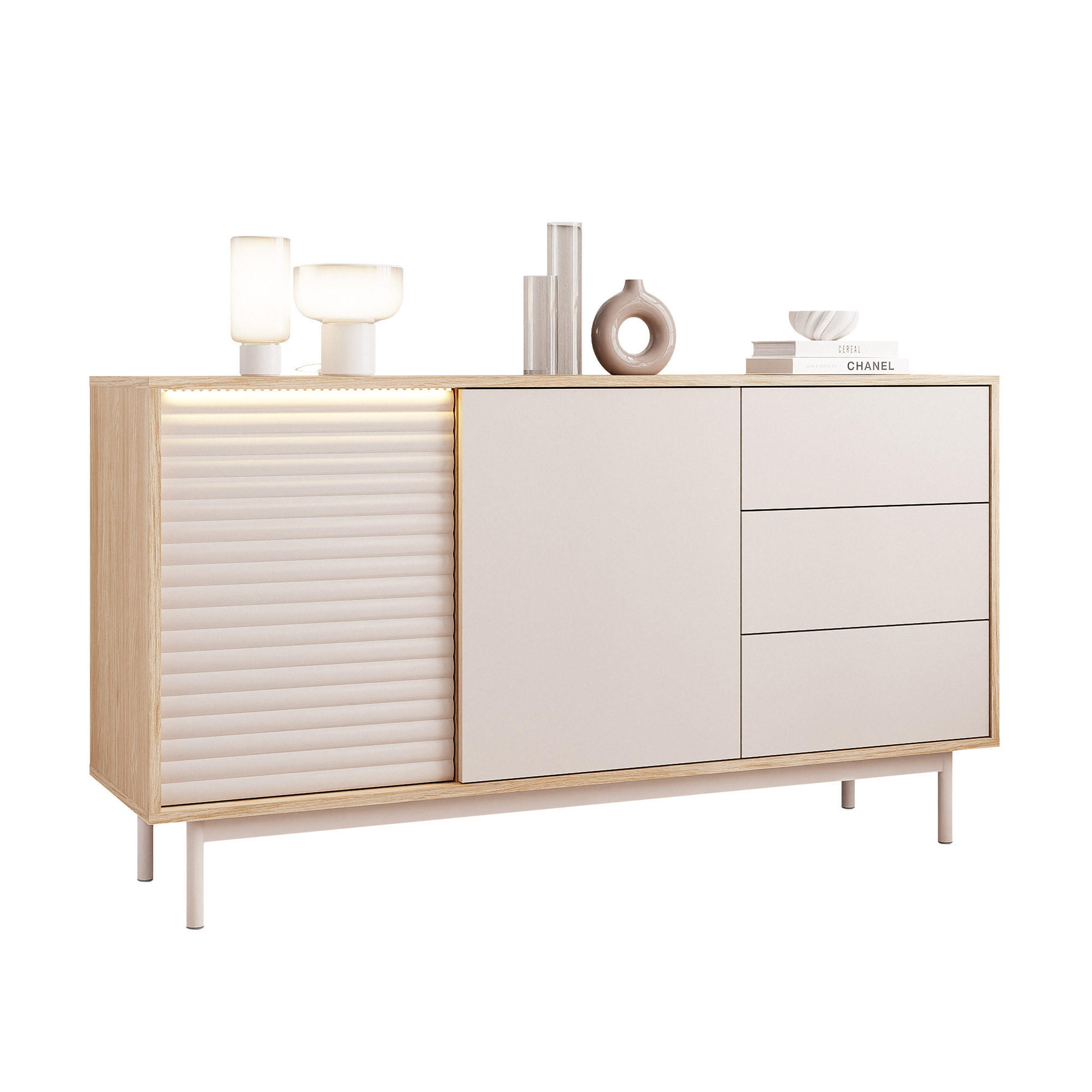 KOMMODE LUSSO 140 cm, 4 Schublade(n) Eiche / Kaschmir - Eichefarben, Holzwerkstoff (140/77/40cm) - Idohome