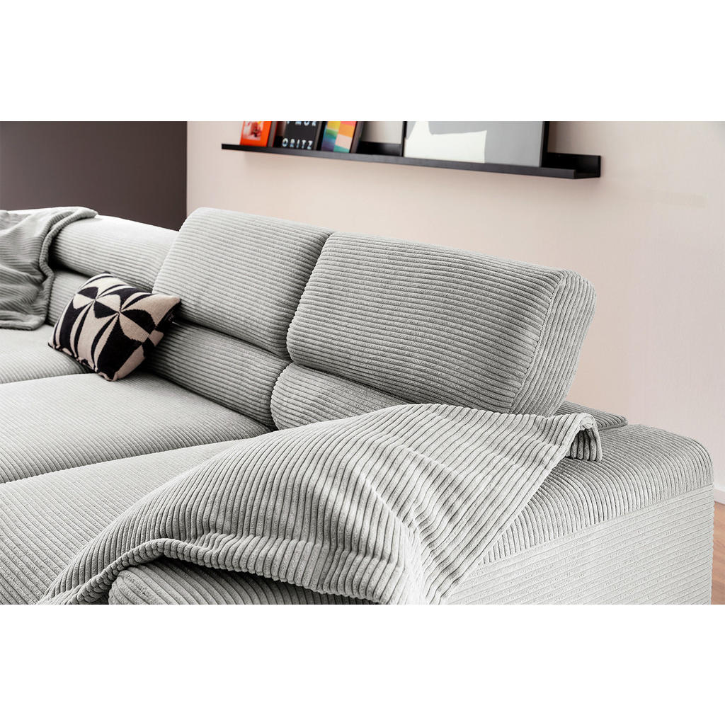 Thumbnail - Kawola Ecksofa, Hellgrau, Textil, Echtholz, 4-Sitzer, Füllung: Komfortschaum, Ottomane links, L-Form, 276x219 cm, Wohnzi...