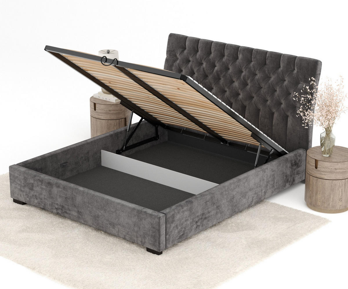 POLSTERBETT Vezzola Dunkelgrau 120/200 cm im Chenille-Stoff - Dunkelgrau/Schwarz, Holz/Holzwerkstoff (120/200cm) - Maison de Reve