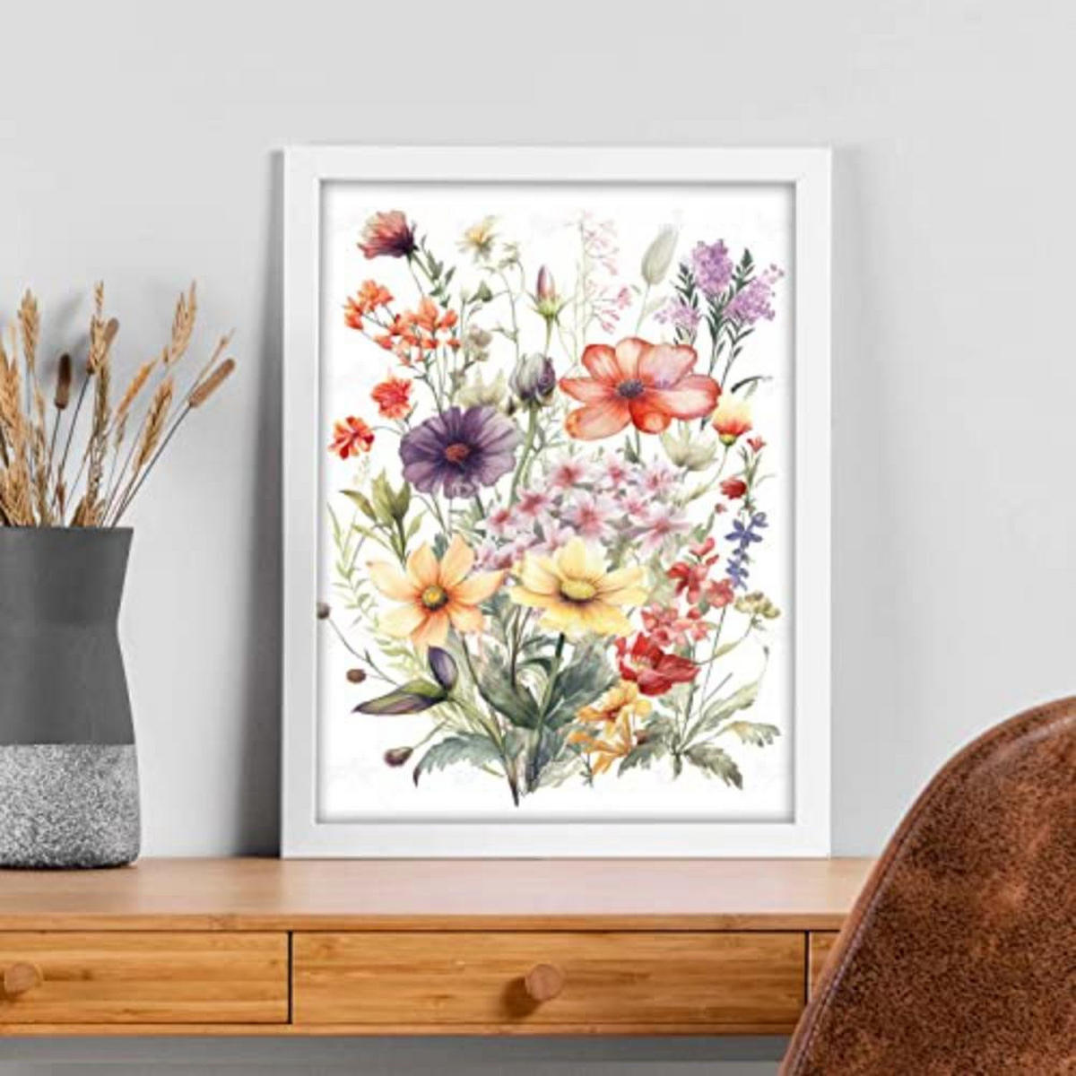 POSTER Set mit 4 AquarellWildblumen A4 Weißer Rahmen - Weiß, Papier (29.7/3cm) - Nacnic