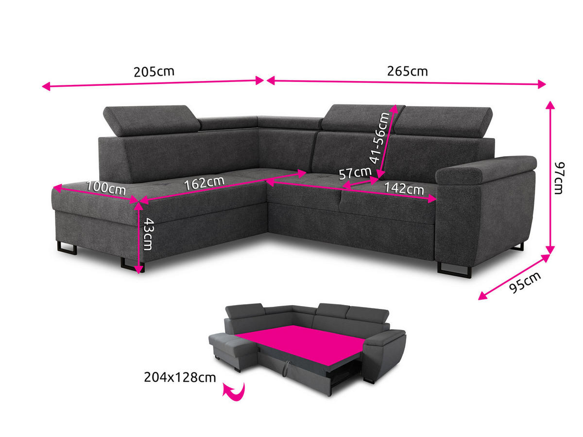ECKSOFA Natan, Seite: Links - Grau, Holz/Textil (265/205cm) - Sofnet