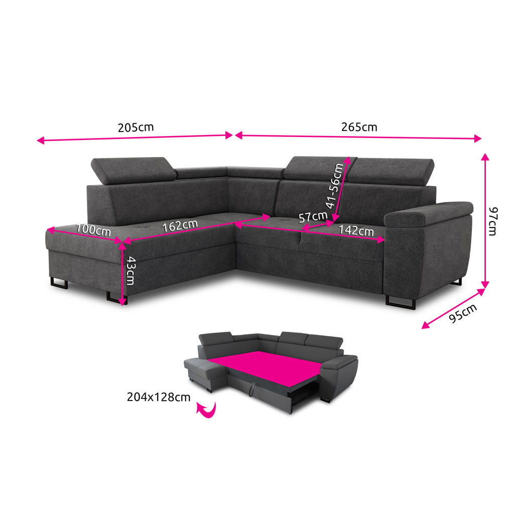 Thumbnail - Sofnet Ecksofa, Grau, Textil, 5-Sitzer, Ottomane rechts,Rechteckig, 265x205 cm, Wohnzimmer, Sofas & Couches, Wohnlandsch...