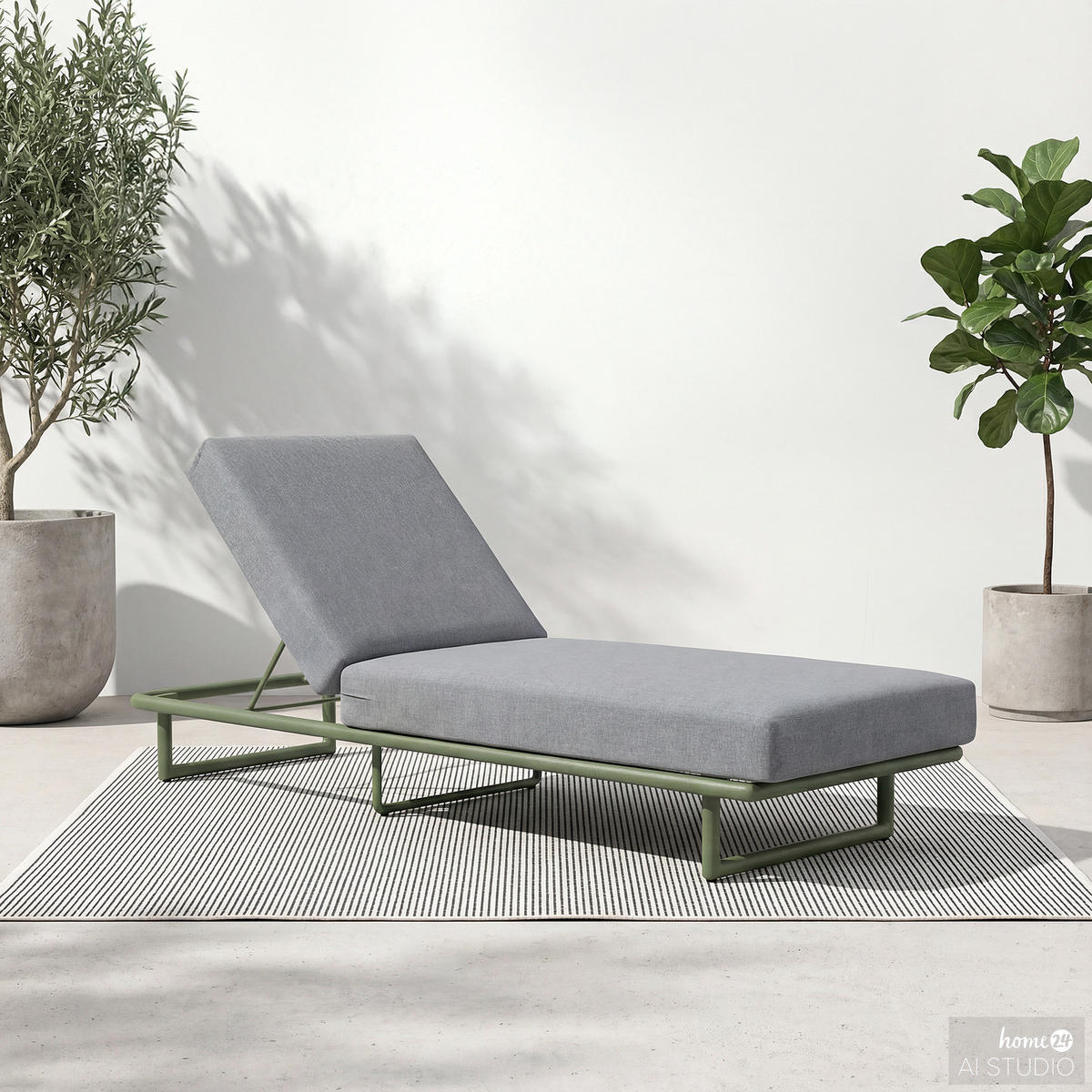 GARTENLIEGE - Stahl / Olefin - Grün / Grau - Grau, Textil/Metall (65/36/200cm) - home24