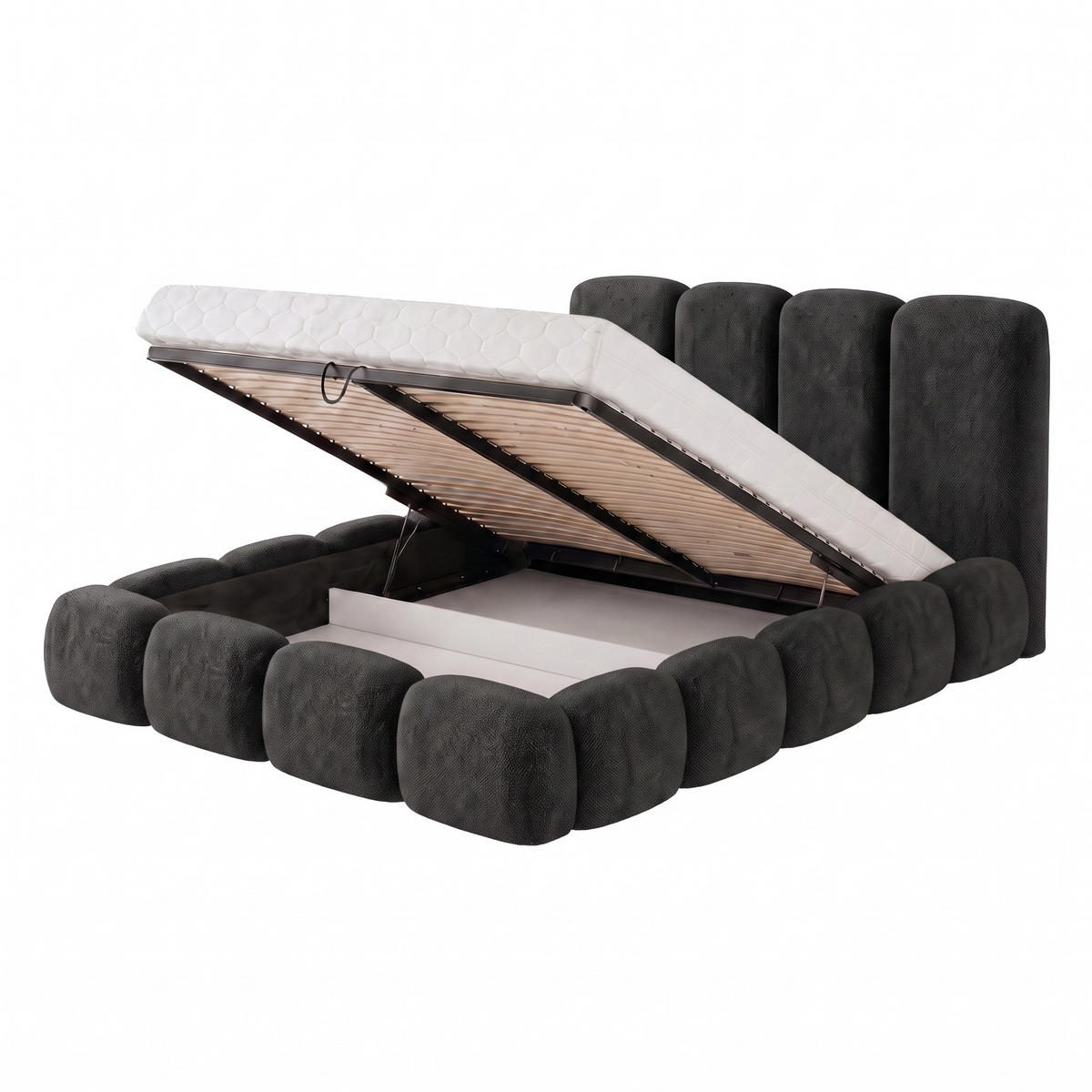 POLSTERBETT SUENO MAXI 180x200 cm in Schwarz, gepolstertes Kopfteil, Metalllattenrost, Bettkasten, Chenille-Stoff - Schwarz/Naturfarben, Holz/Textil (180/200cm) - Muffo