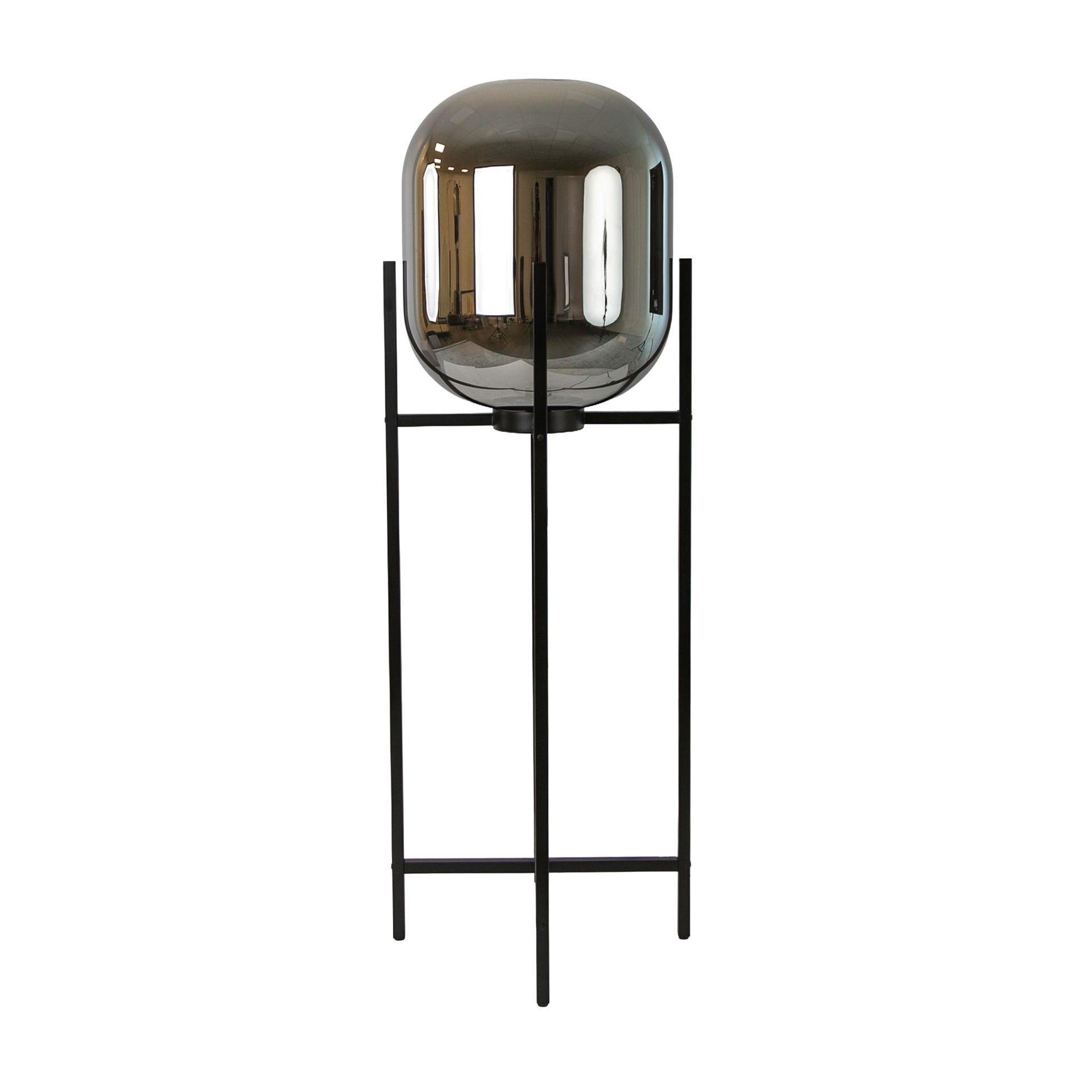 STELEUCHTE aus grauem Rauchglas mit Spiegeleffekt und schwarzem Stahl Ø45/140 cm - Schwarz, Metall (45/45/140cm) - The Lumine
