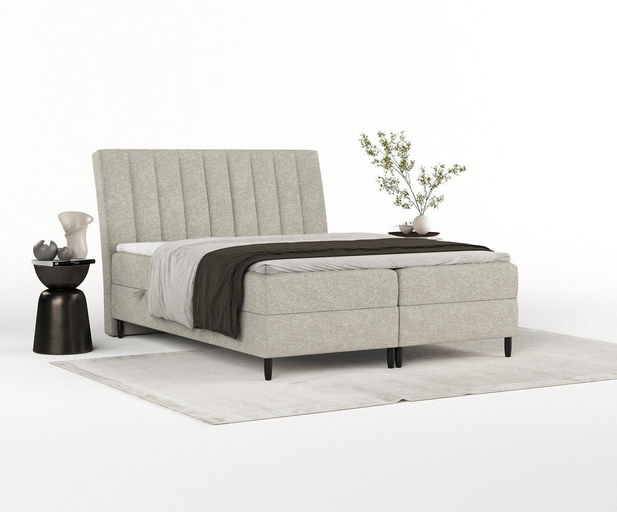 BOXBETT Merton Beige Grau 140/200 cm - Beige/Schwarz, Holz/Holzwerkstoff (140/200cm) - Maison de Reve