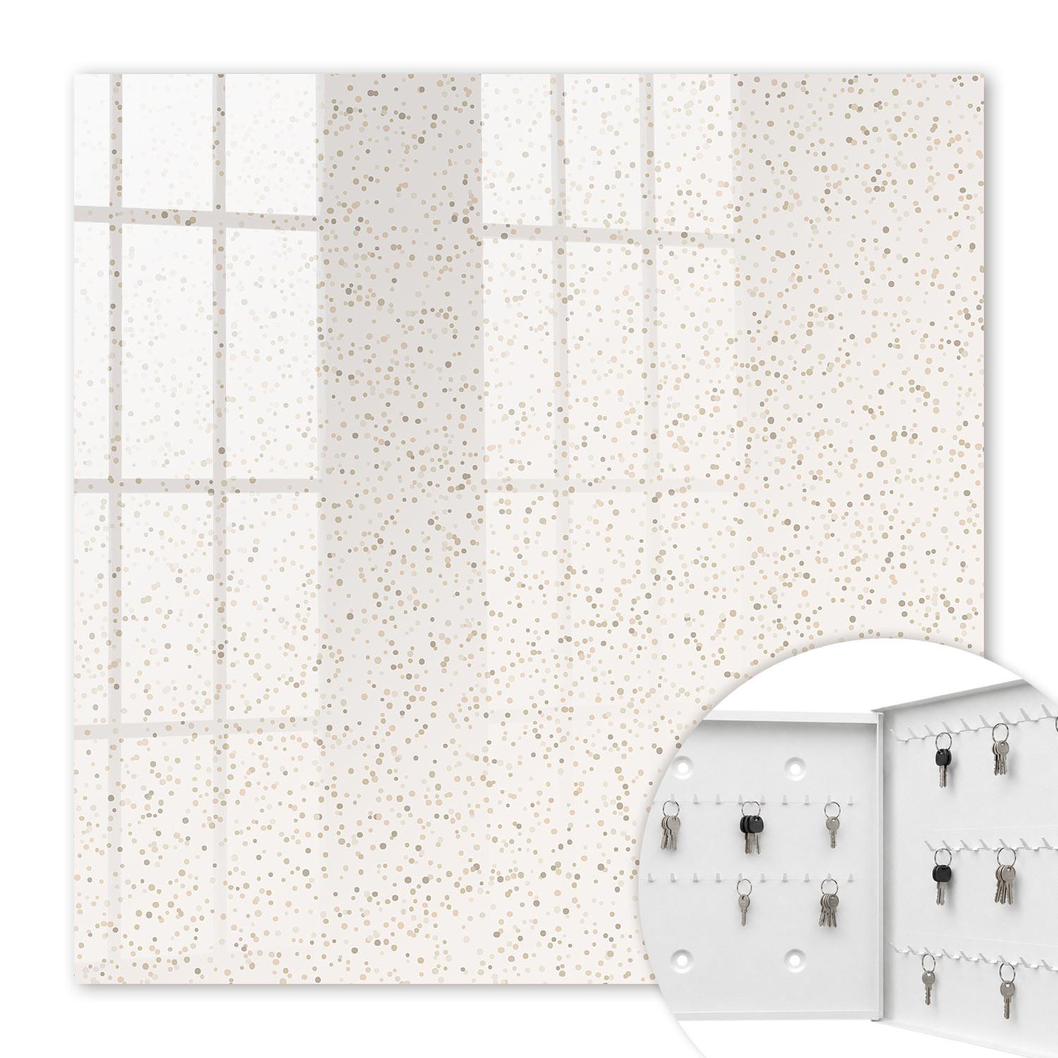 SCHLÜSSELBOX Weiß 30x30 cm – Türöffnung nach rechts - Punktmuster - Beige, Metall (30/30/5cm) - TULUP