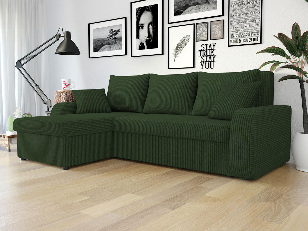 ECKSOFA Kris Cord - Dunkelgrün/Schwarz, Holz/Kunststoff (238/147cm) - MIRJAN24