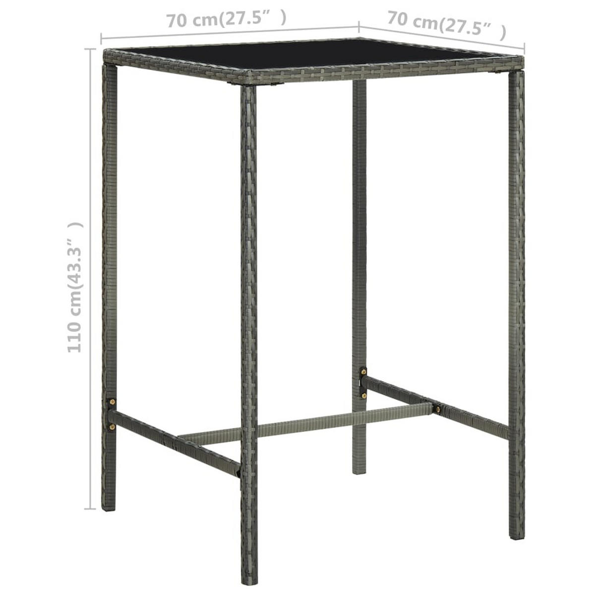 BISTROTISCH Joni Grau 70x70x110 cm Rattan und Glas - Grau, Kunststoff (70/70/110cm) - DELUKE