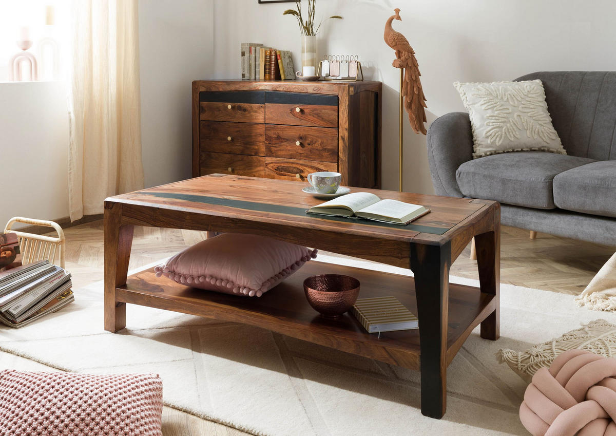 COUCHTISCH Sheesham 115x60x45 dunkelbraun lackiert ANCONA #201 - Dunkelbraun, Holzwerkstoff (60/115/45cm) - Massivmoebel24