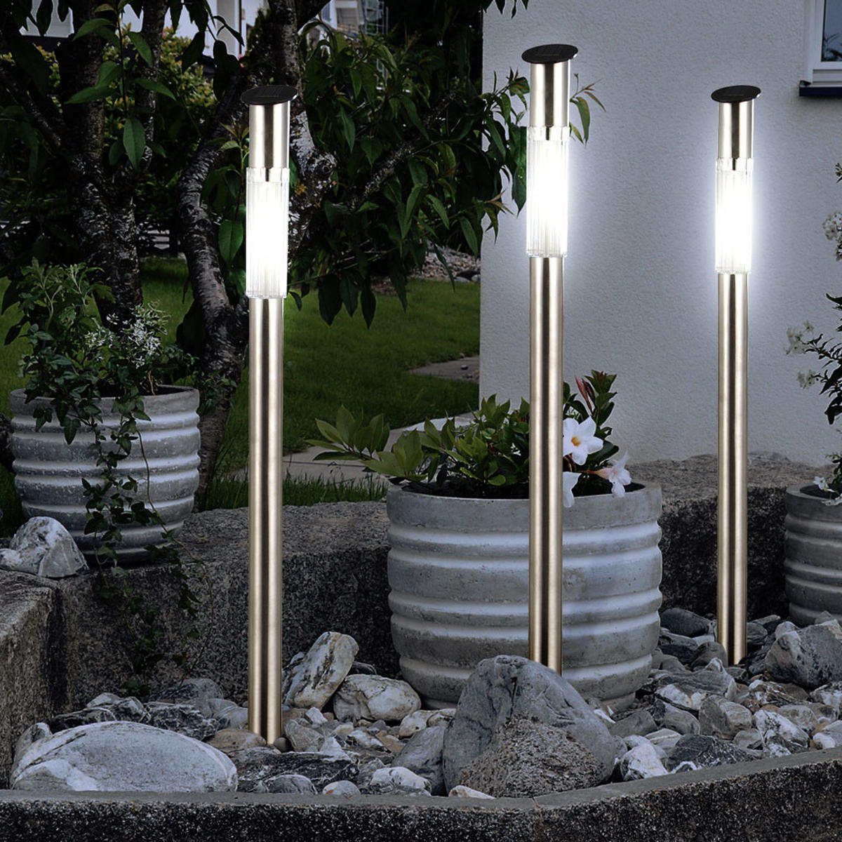 LED AUSSENLEUCHTE Edelstahl Silber 3er Set - Silberfarben, Metall (5/5/70cm) - Globo Lighting