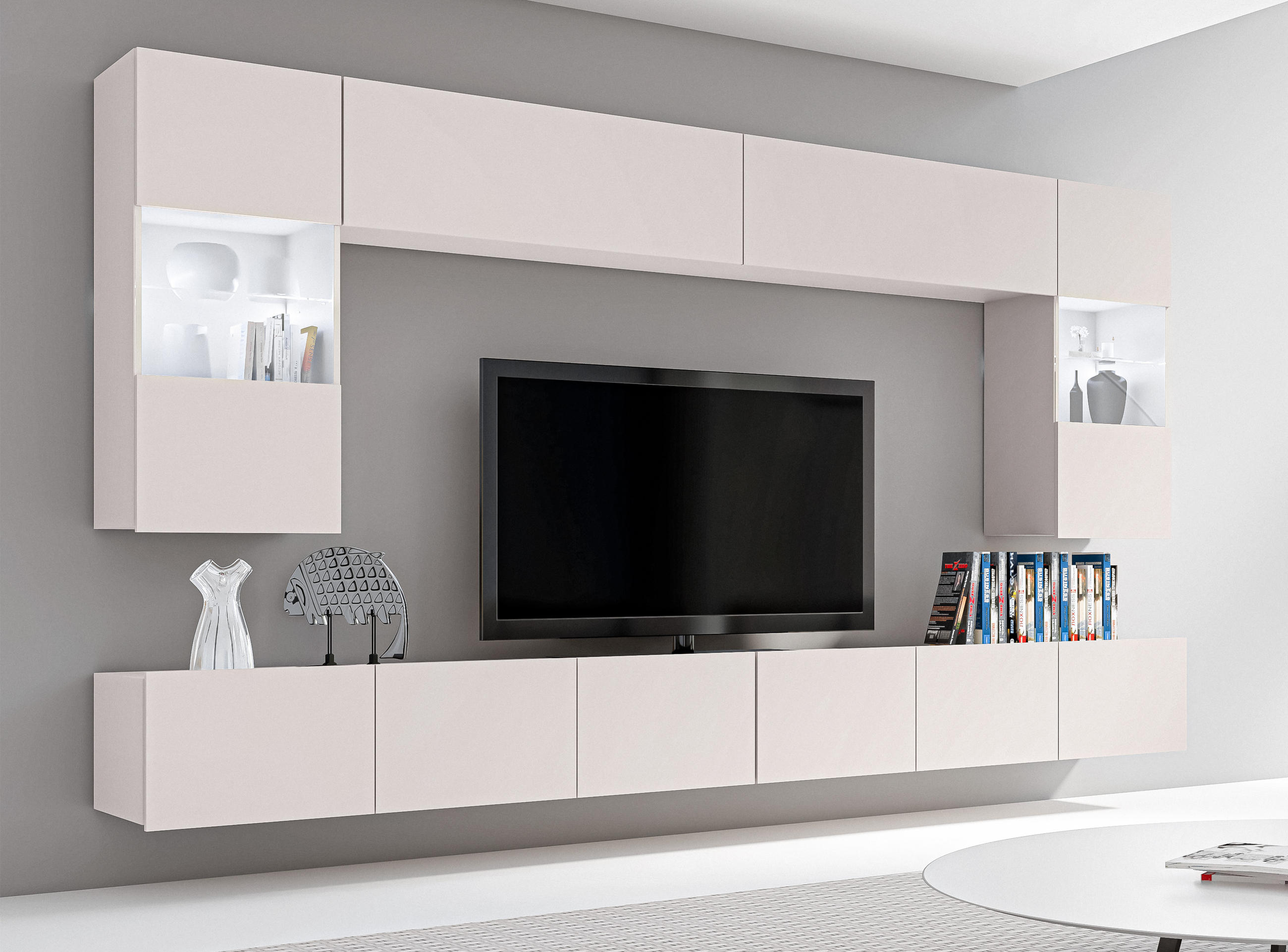 WOHNWAND Kossana 1 Modern Beige 300/154/43 cm Stilvoll - Beige, Holzwerkstoff/Kunststoff (300/154/43cm) - AX Living