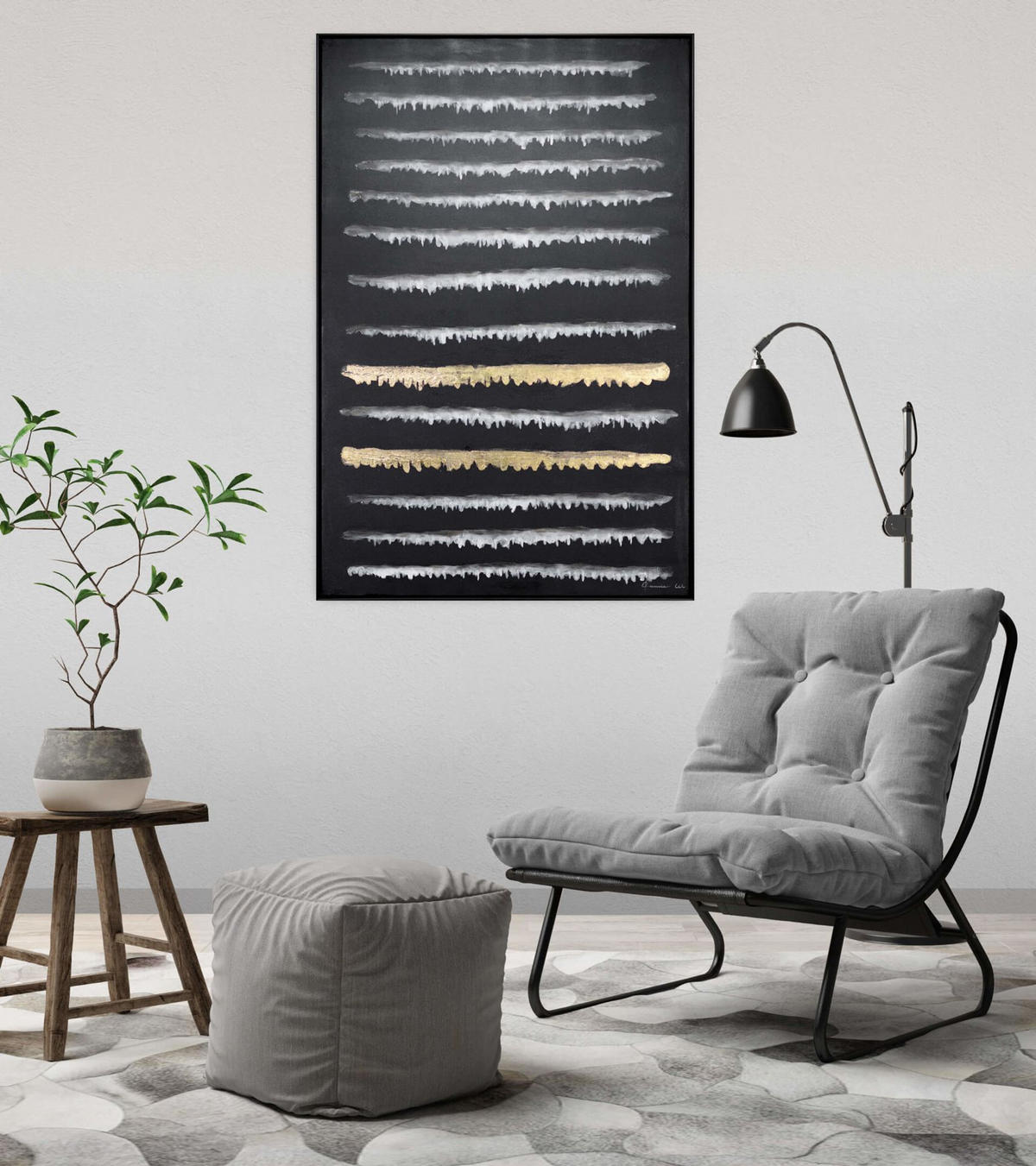 ACRYLBILD HANDGEMALT Schwarz 83/123 cm - Schwarz, Textil (82.5/122.5cm) - KUNSTLOFT