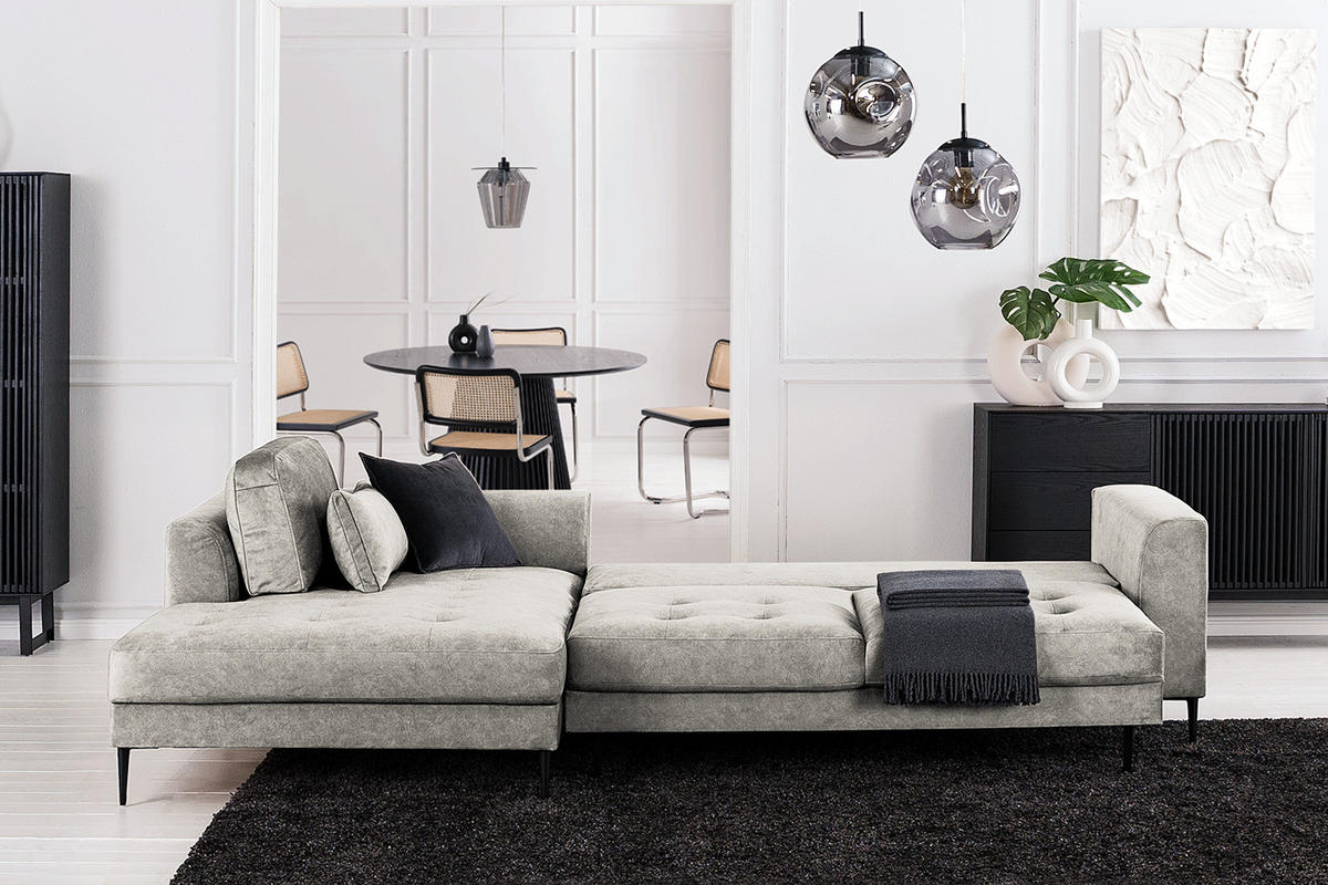 ECKSOFA mit Longchair - Hellgrau, Textil/Metall (275/168cm) - home24
