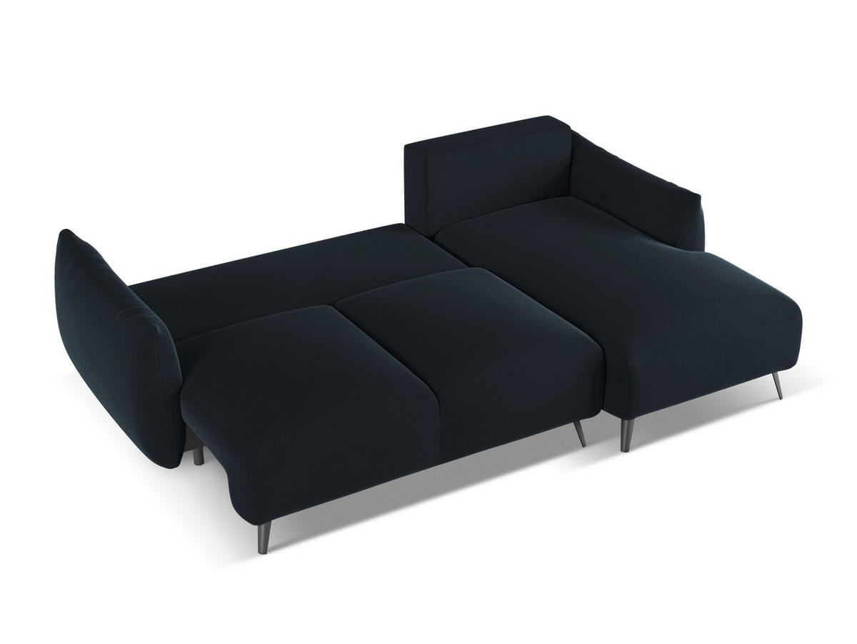ECKSOFA mit Schlaffunktion Samt Stoff Blau - Blau/Schwarz, Textil/Metall (242/162cm) - Makamii