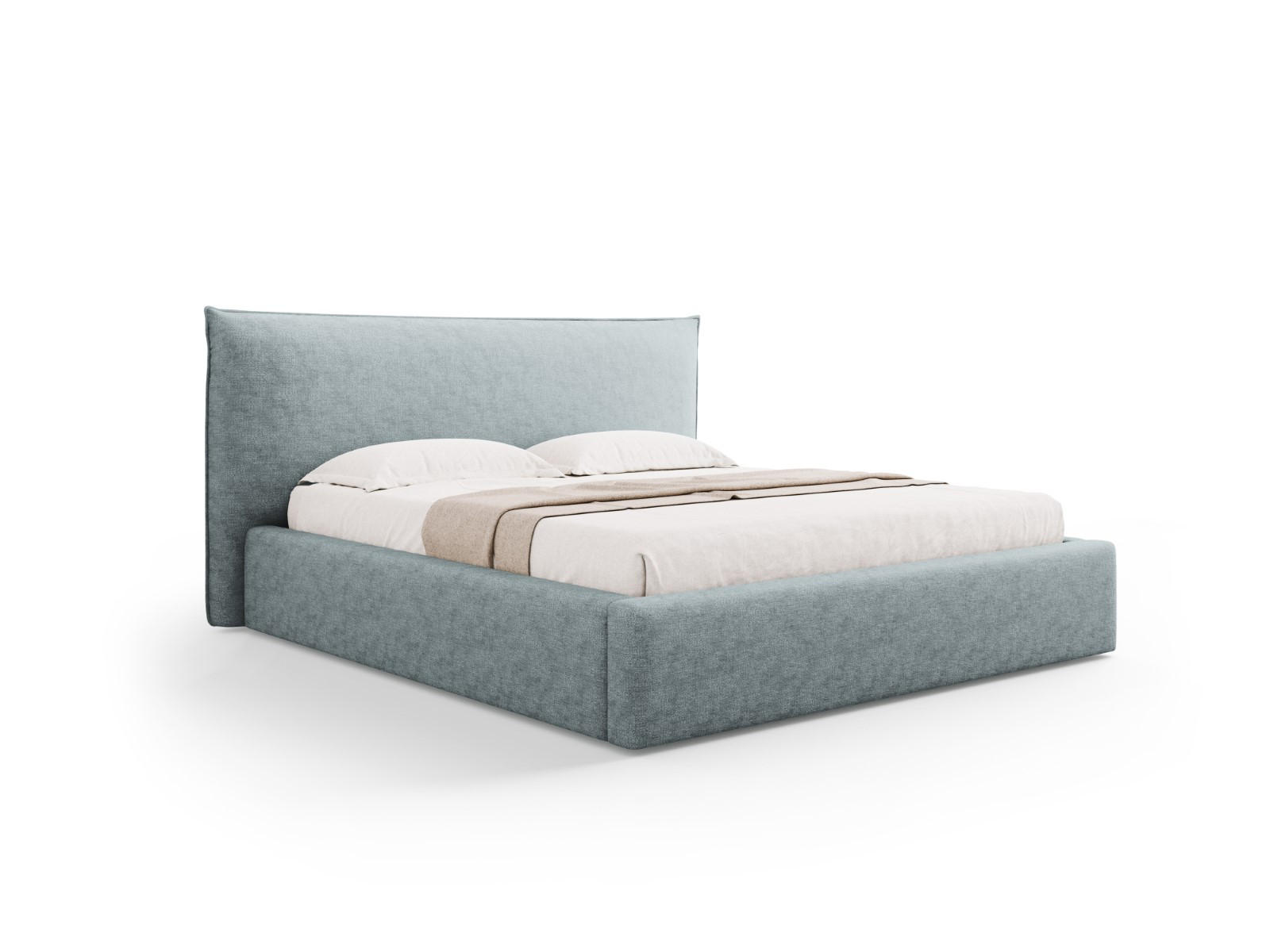 BETT mit Bettkasten und Kopfteil Kaelle aus Chenille-Stoff hellblau 180x200cm - Hellblau, Textil (180/200cm) - Micadoni