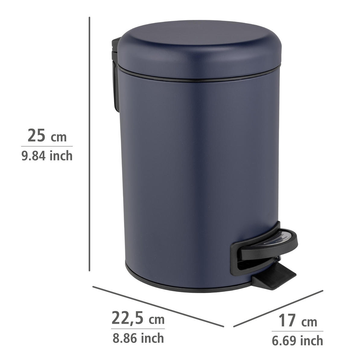 TRETEIMER für Bad 3 l 22,5/17/25 cm - Dunkelblau, Metall (17/25/22.5cm) - Wenko