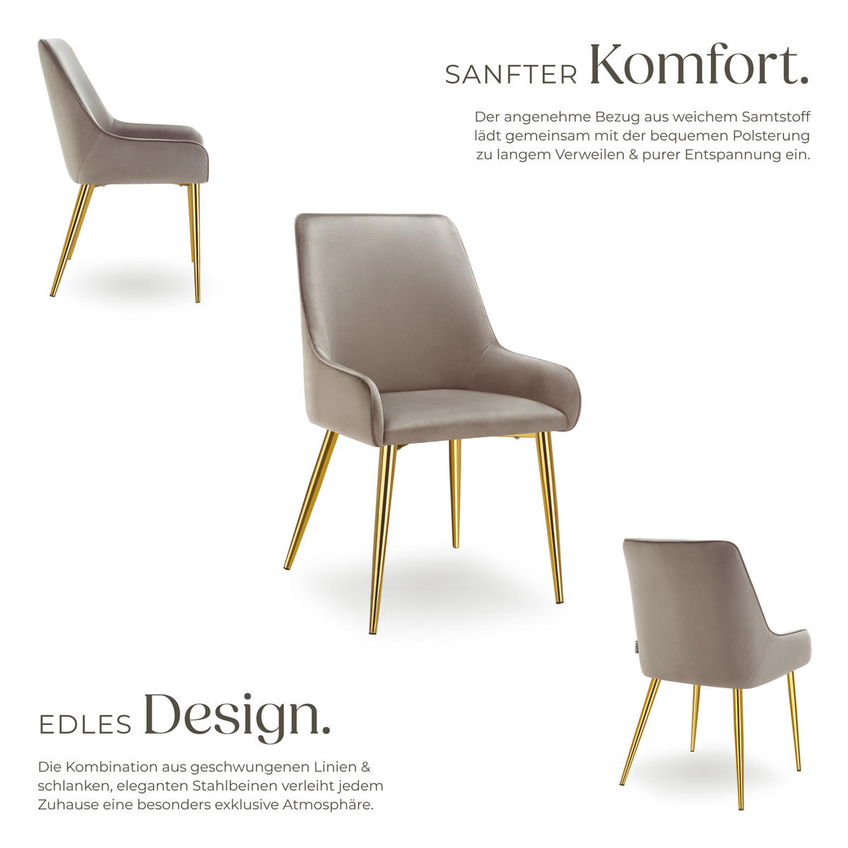 POLSTERSTUHL 6er Set Avane 52 x 61 x 89 cm taupe - Taupe, Textil (52/89/61cm) - tectake