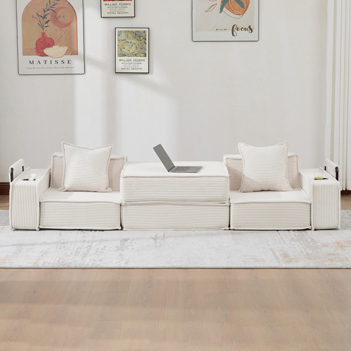 SOFA 2-Sitzer mit Kissen 162 x 78 x 66 cm Cord Beige - Beige, Kunststoff (78/66/162cm) - Meubliv