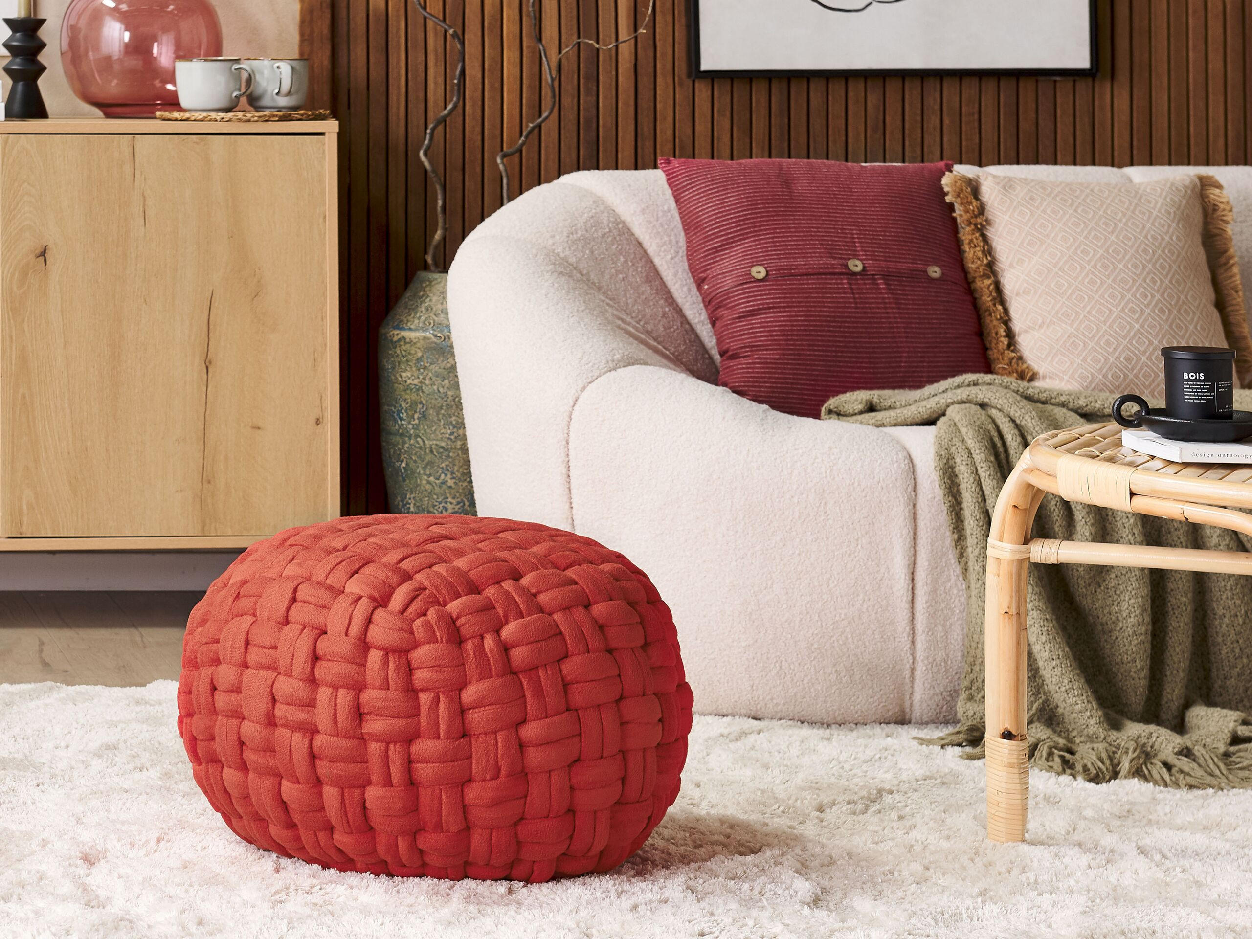 Thumbnail - Beliani Pouf, Rot, Textil, 1-Sitzer, Rund, 45x35x45 cm, Wohnzimmer, Hocker, Poufs