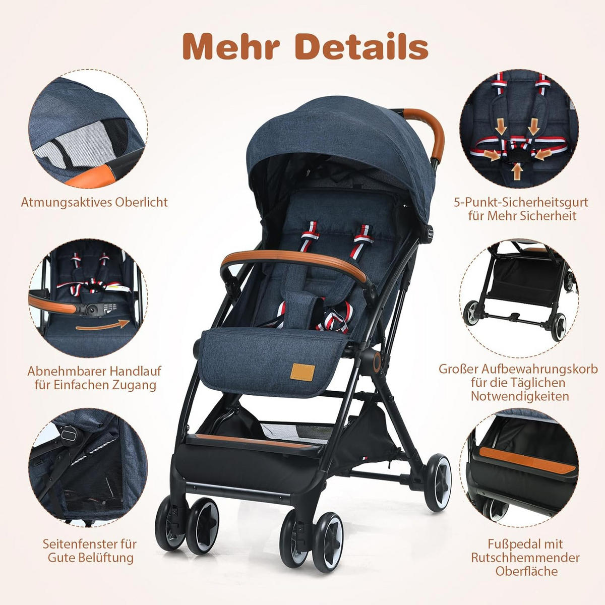 KINDERWAGEN einhand faltbar Blau - Blau, Metall (41/72/96.5cm) - COSTWAY