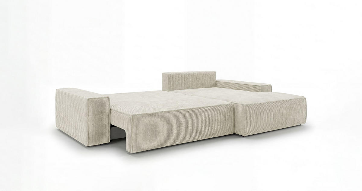 ECKSOFA VERONA rechts weiß Cord Poso 100 - Schlaffunktion, Bettkasten - Weiß, Textil (280/184cm) - Cornero